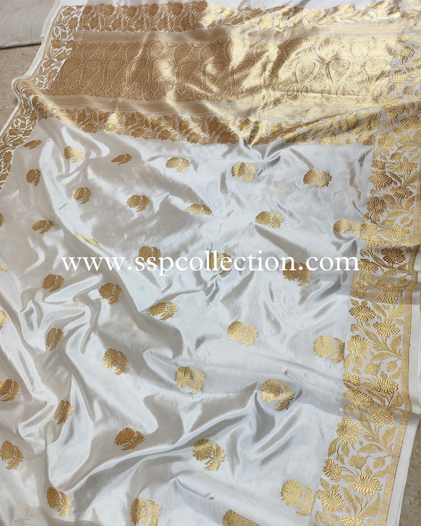 White Pure Mango Silk Banarasi Saree