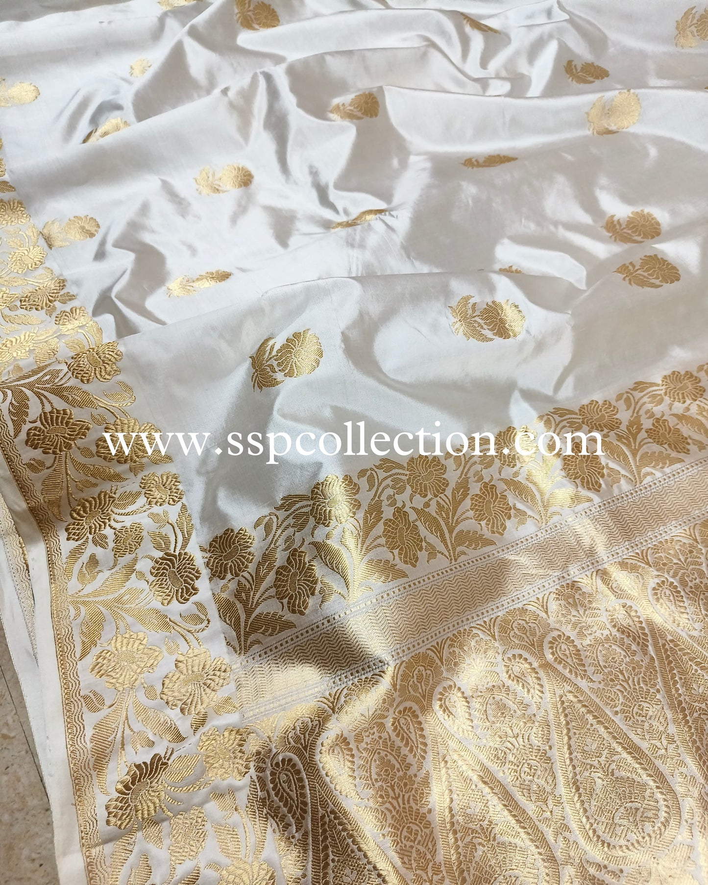 White Pure Mango Silk Banarasi Saree