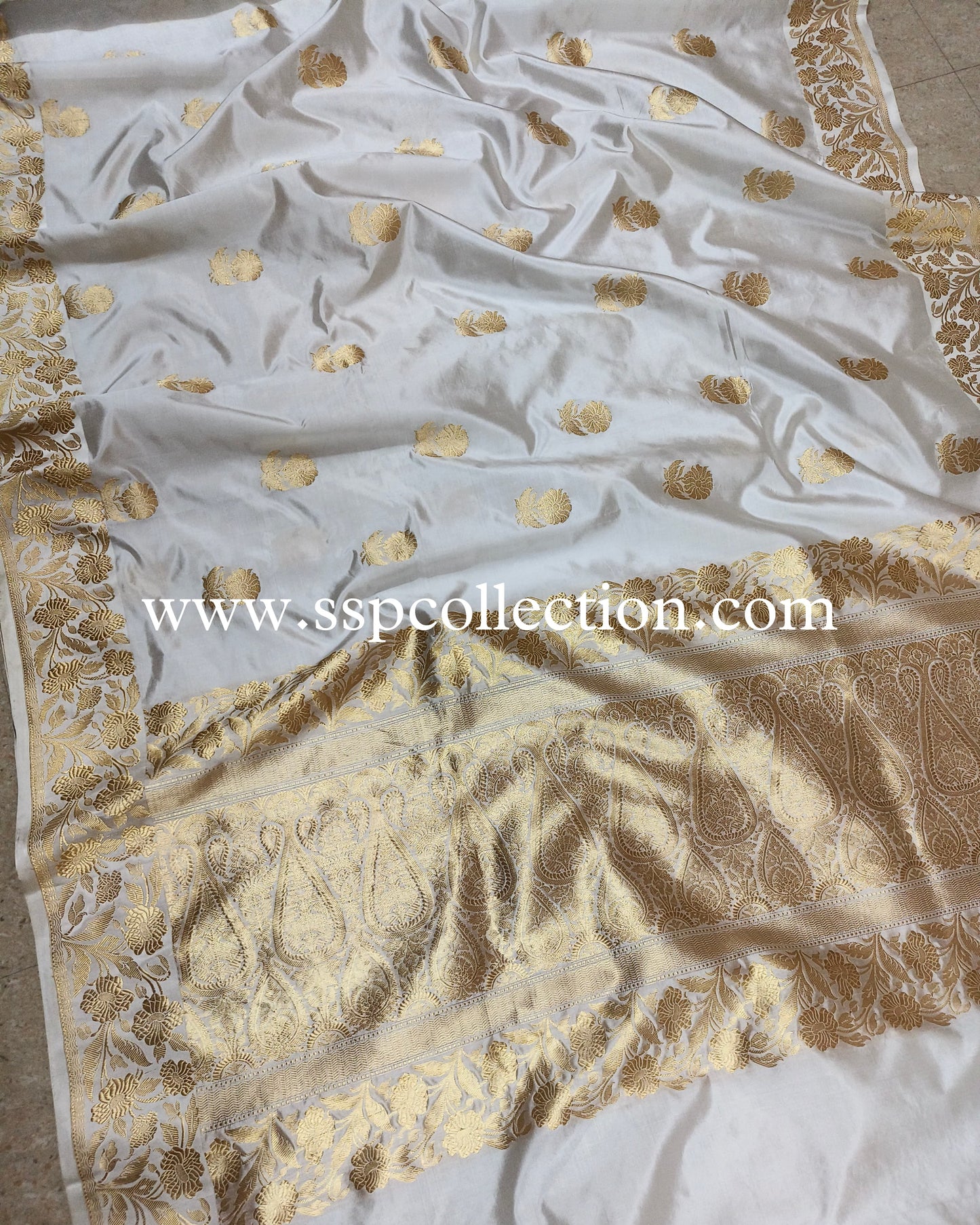 White Pure Mango Silk Banarasi Saree