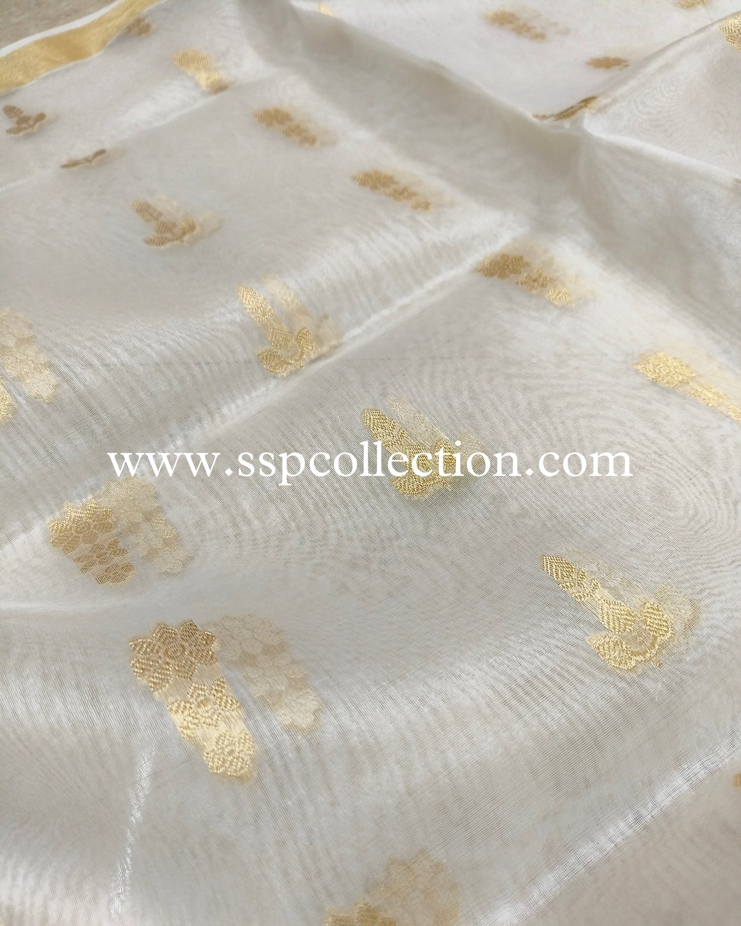 White Pure Kora Silk Banarasi Dupatta