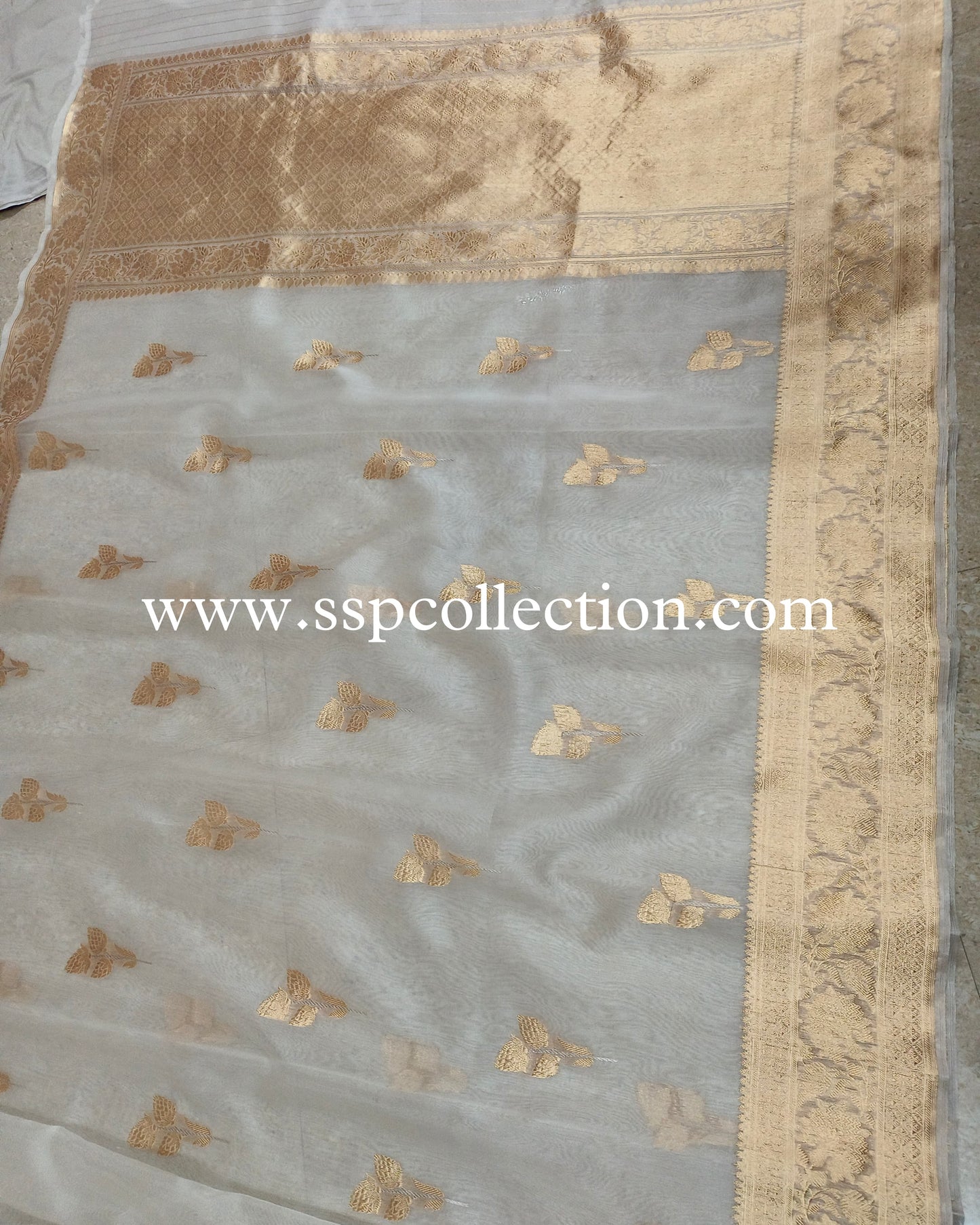 White Pure Kora Silk Banarasi Saree