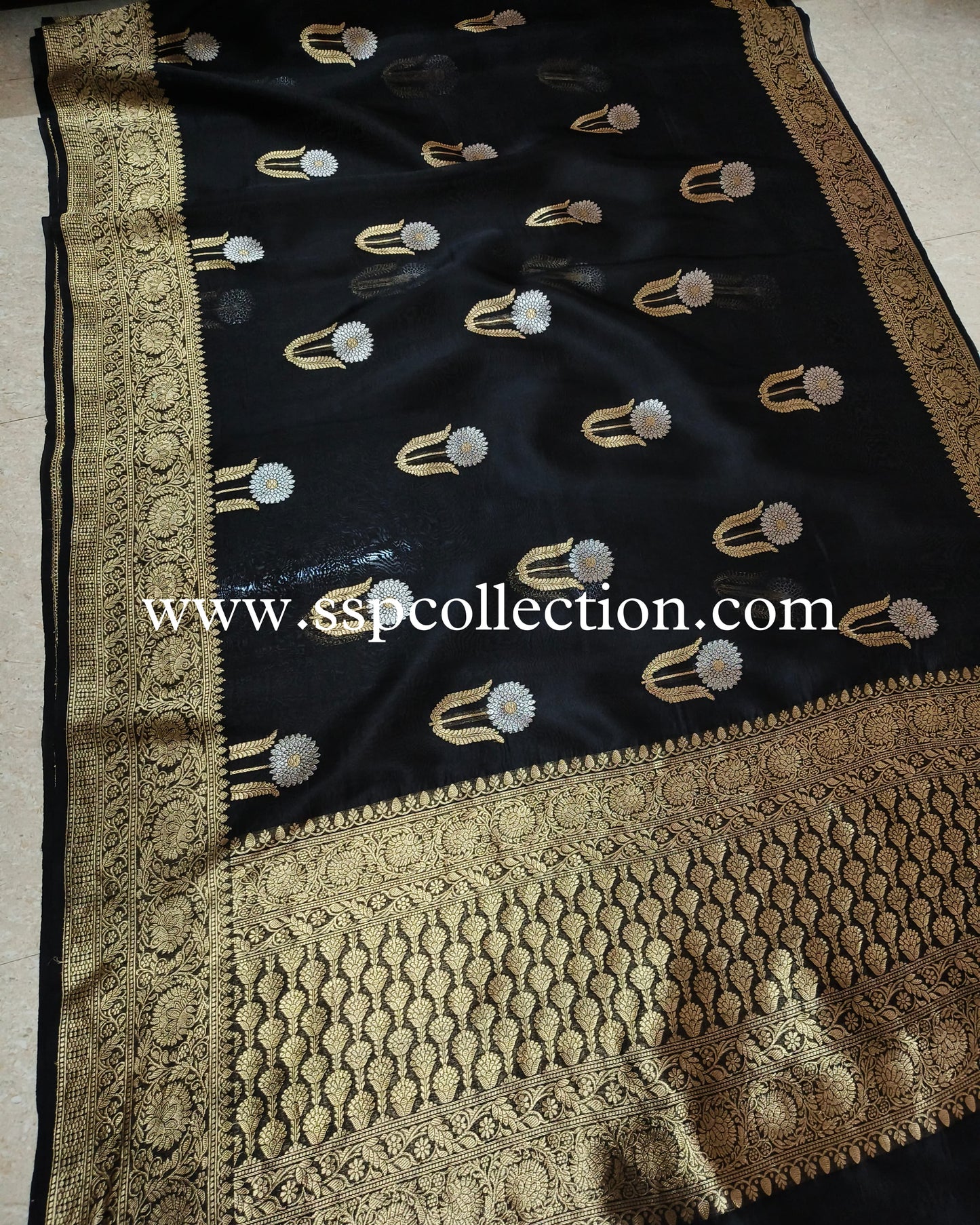 Black Pure Kora Silk Banarasi Saree
