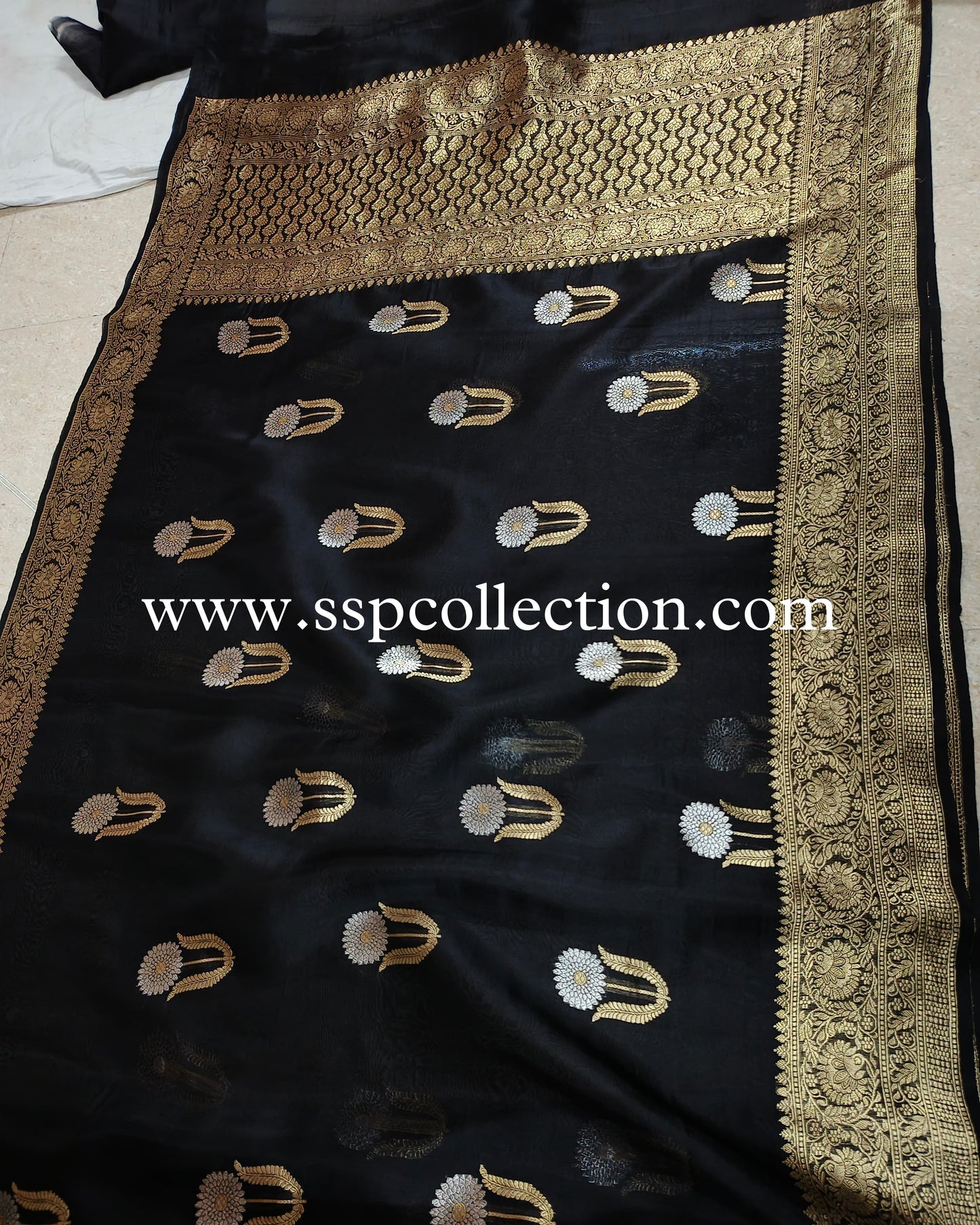 Black Pure Kora Silk Banarasi Saree