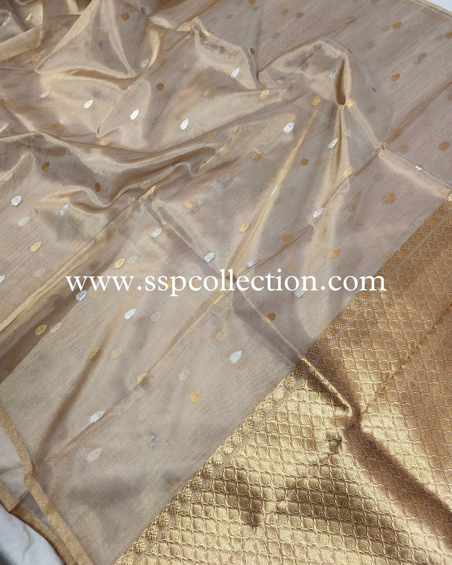 Beige-Gold Pure Tissue Silk Banarasi Saree