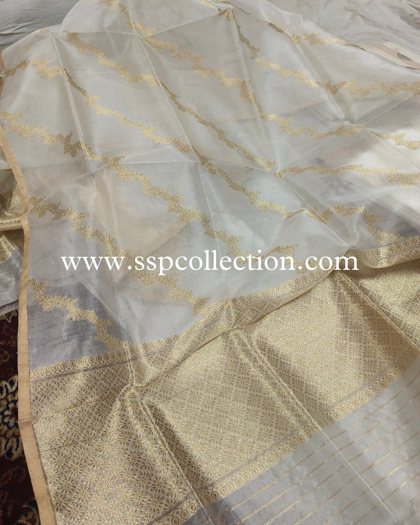 White Pure Kora Silk Banarasi Dupatta