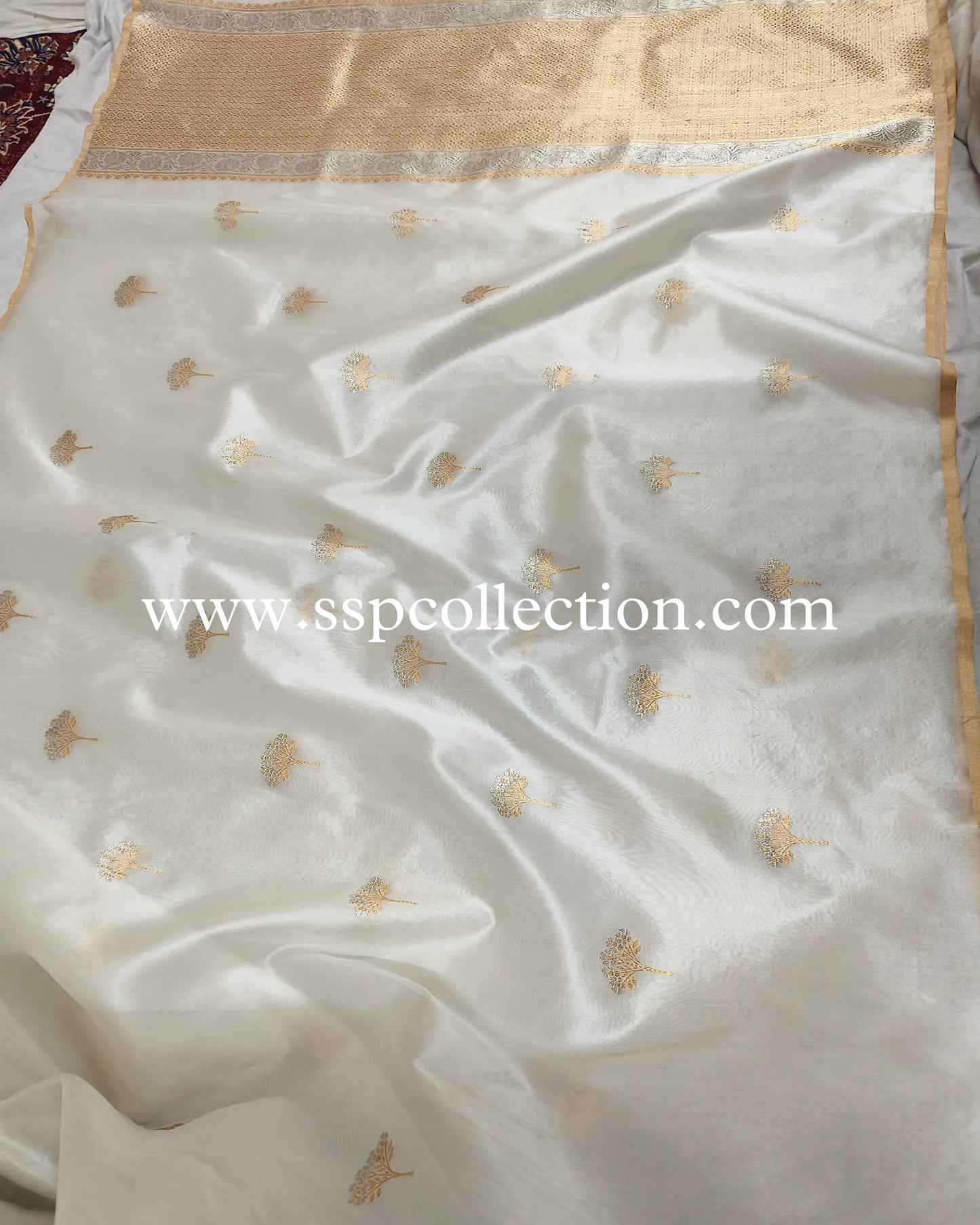 White Pure Kora Silk Banarasi Saree