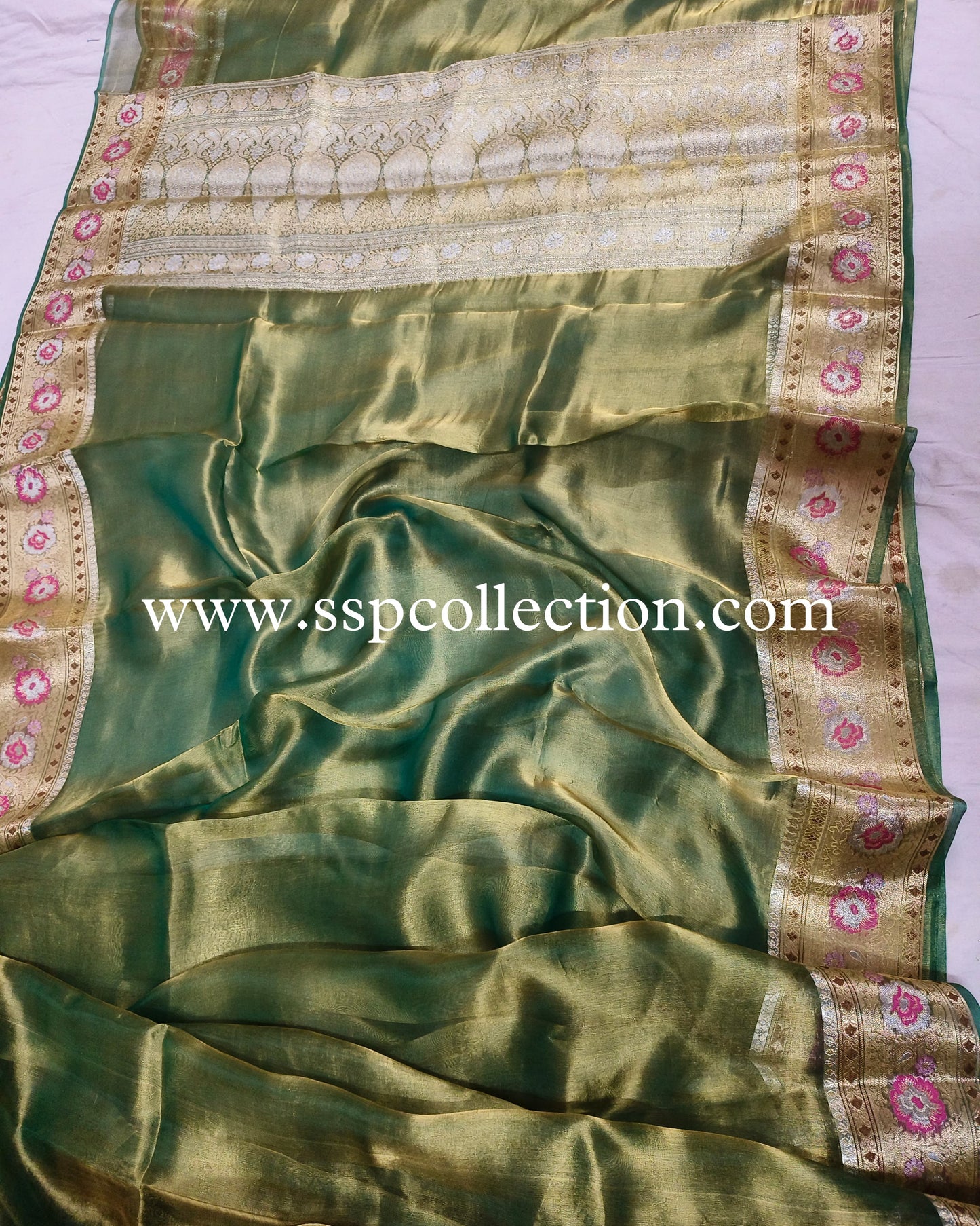 Green Paithani Pure Tissue Silk Banarasi Saree