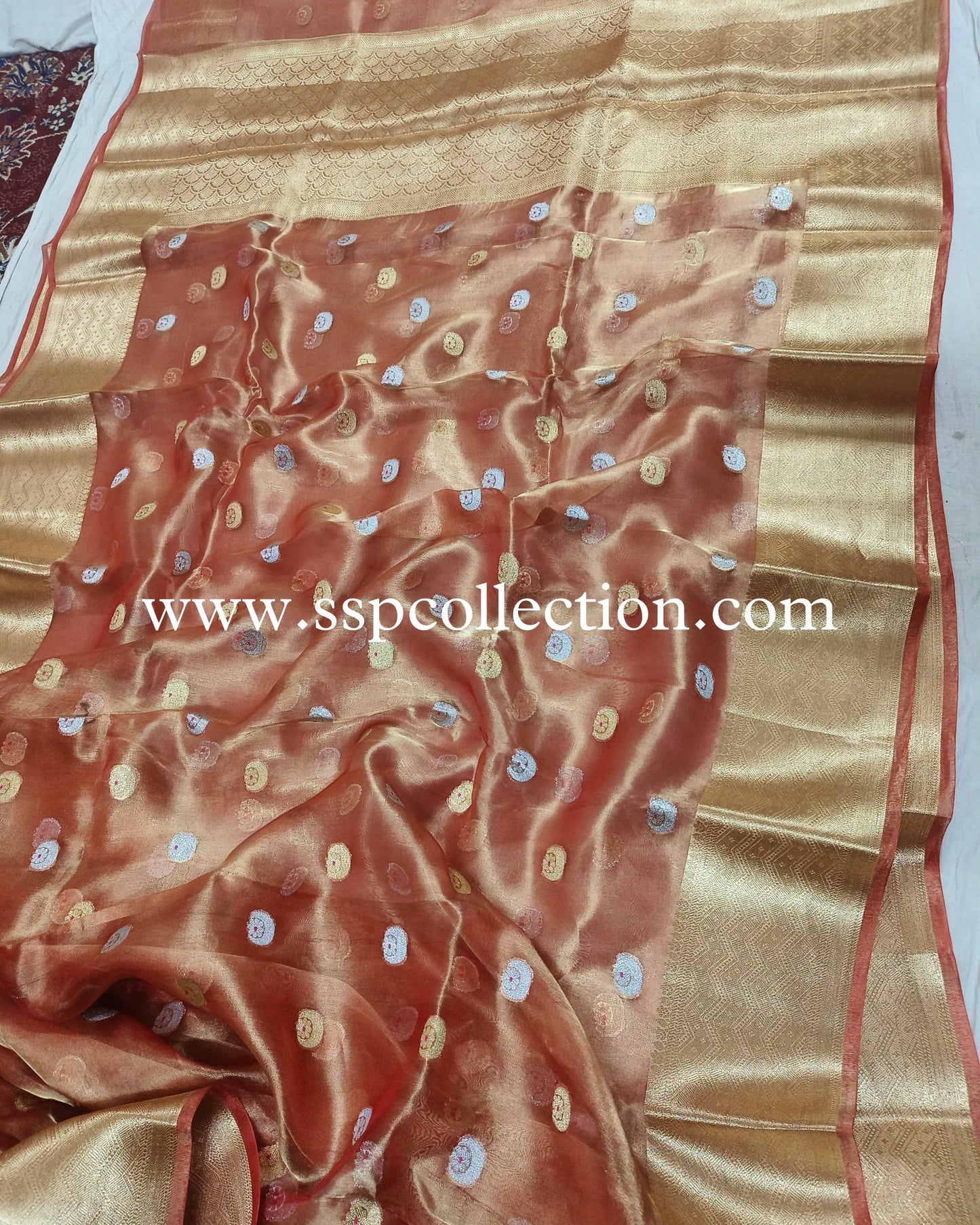 Rust Pure Tissue Silk Chand-Tara Banarasi Saree