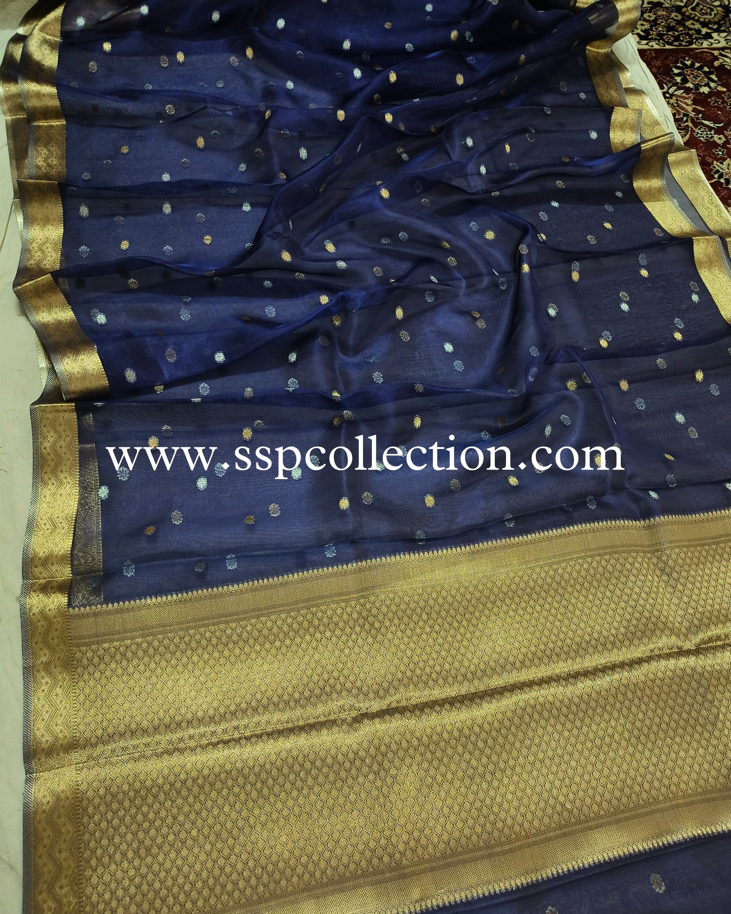 Indigo-Blue Pure Tissue Silk Banarasi Saree