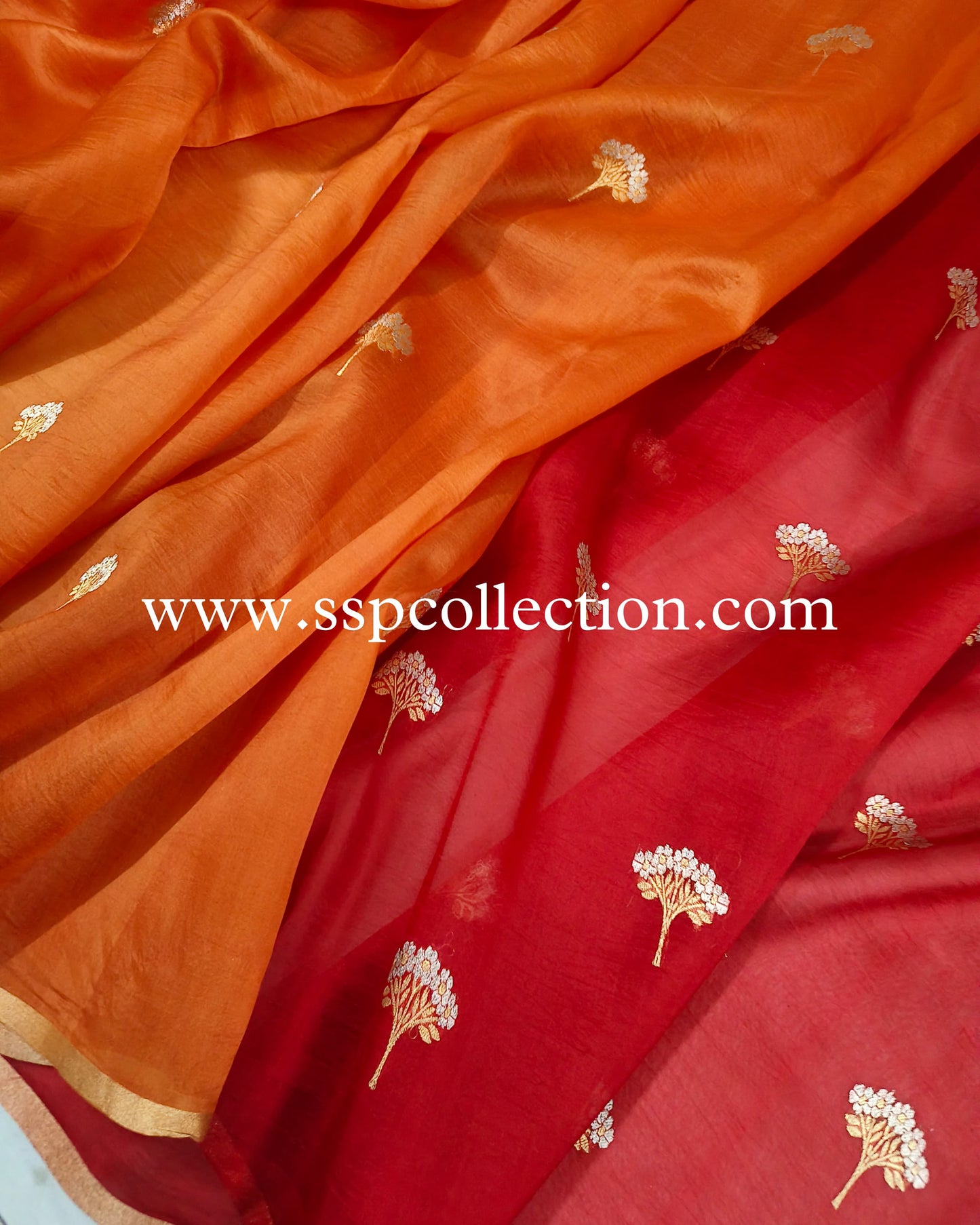 Ombre-Dye Pure Kora Silk Banarasi Saree