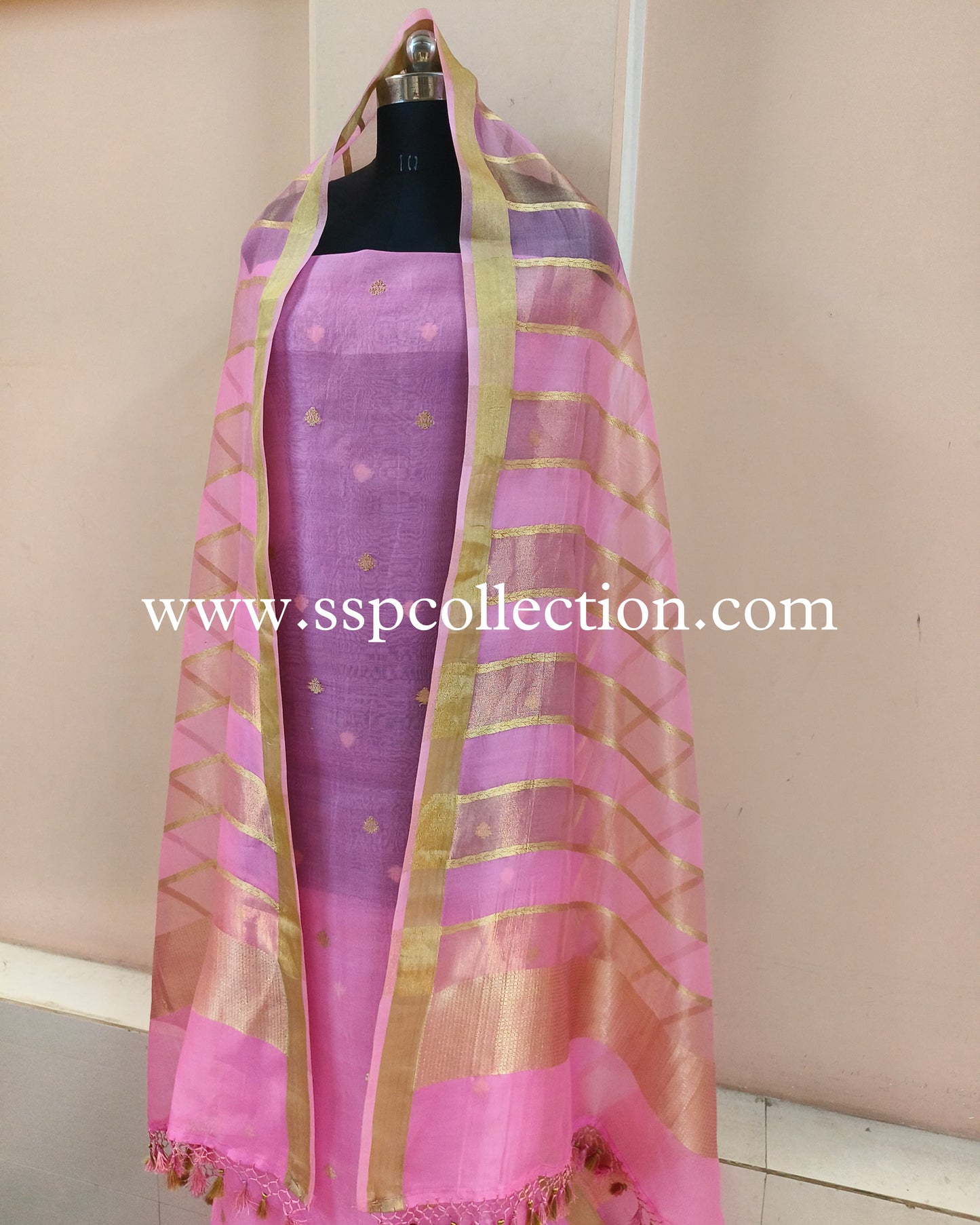 Persian-Pink Pure Kora Silk Banarasi Suit