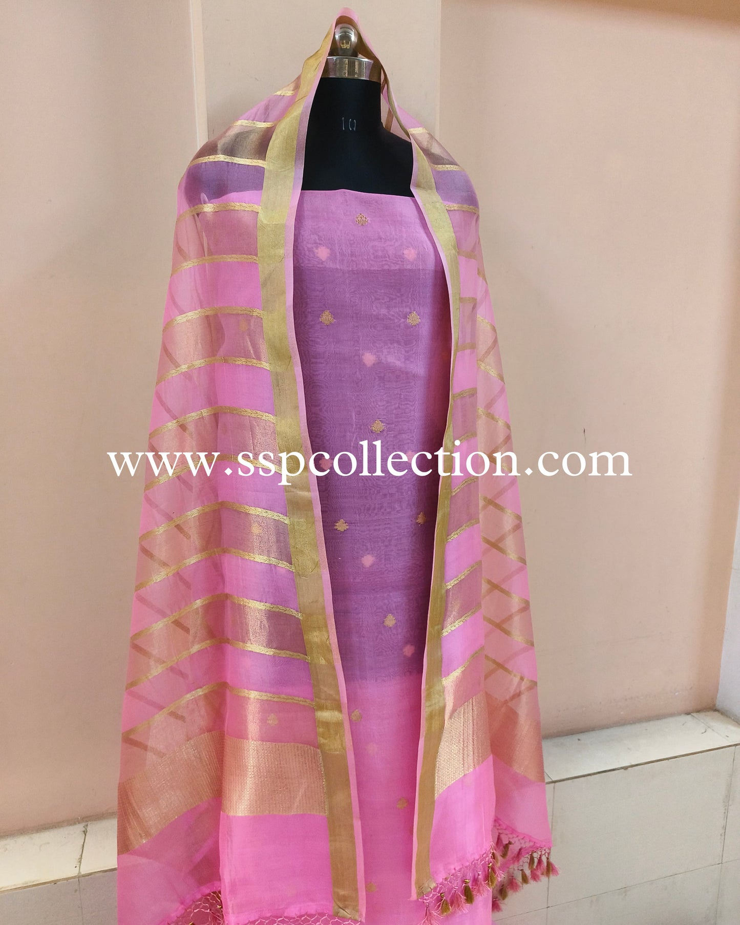 Persian-Pink Pure Kora Silk Banarasi Suit