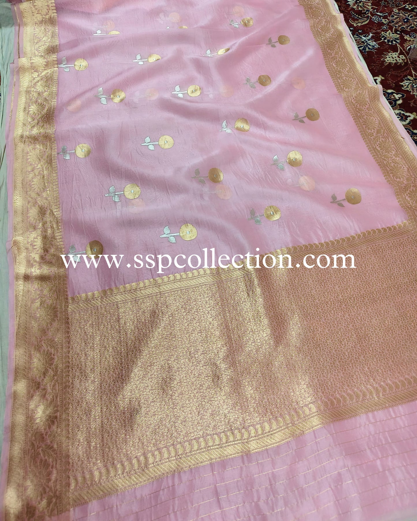 Light-Pink Pure Kora Silk Banarasi Saree