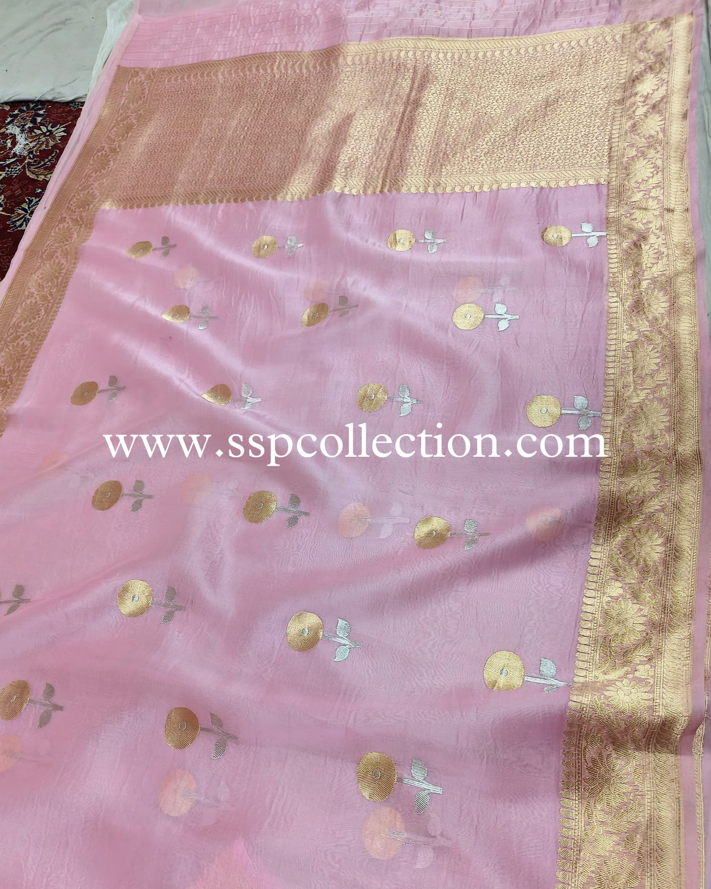 Light-Pink Pure Kora Silk Banarasi Saree