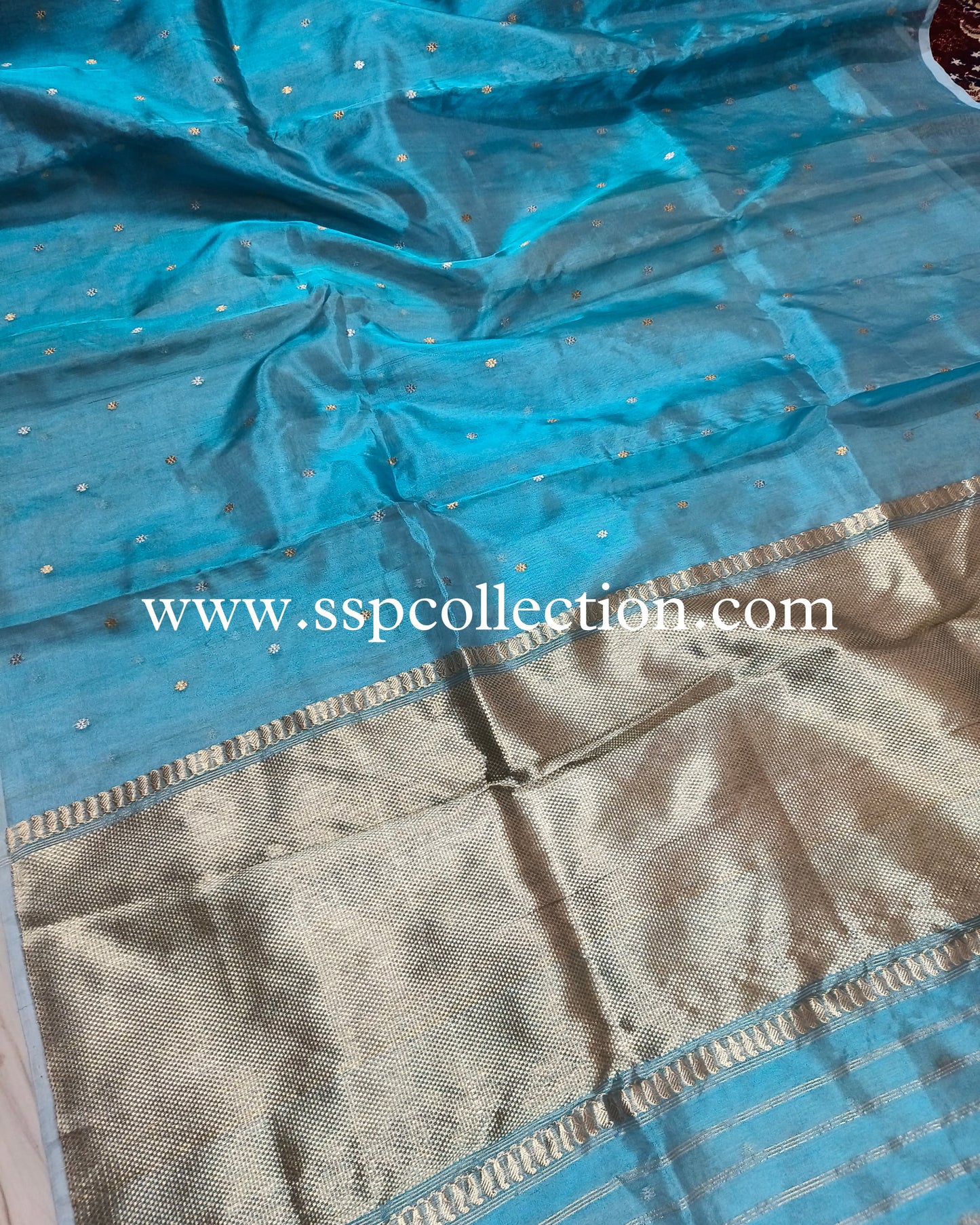 Sky-Blue Pure Tissue Silk Banarasi Saree