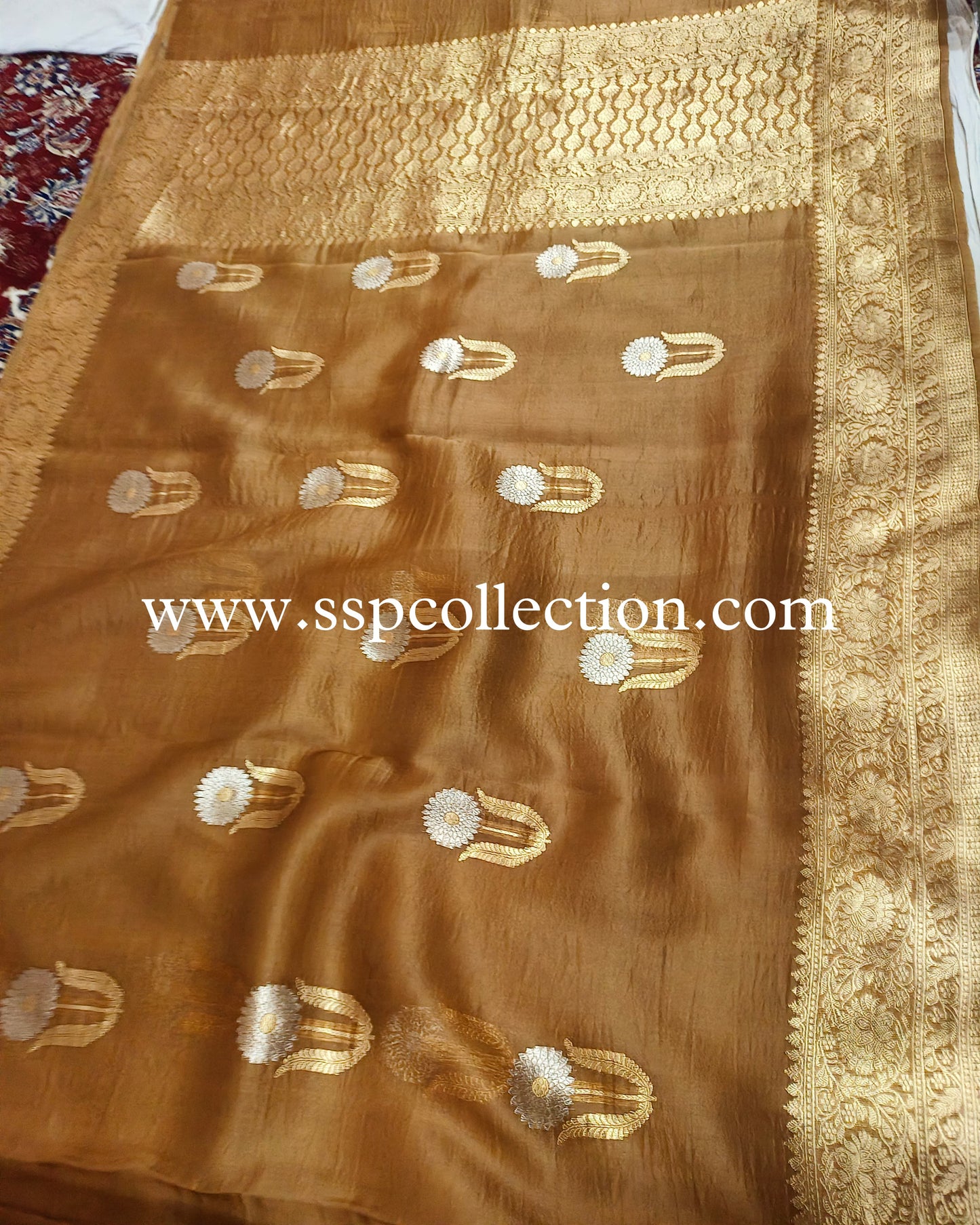 Copper-Gold Pure Kora Silk Banarasi Saree