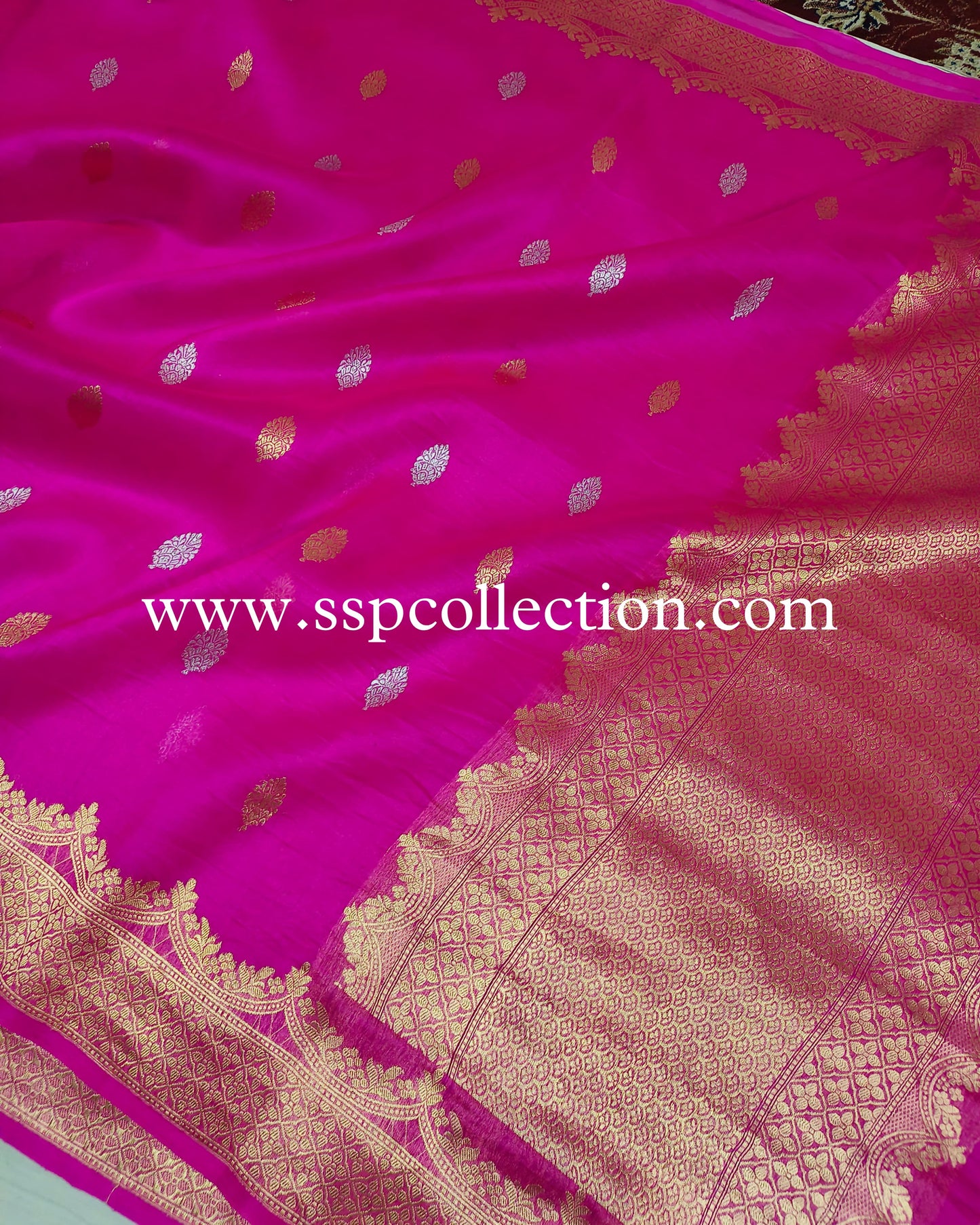 Fuchsia-Pink Pure Kora Silk Banarasi Saree