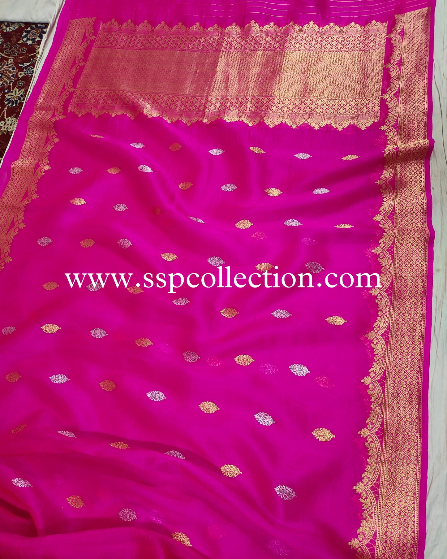 Fuchsia-Pink Pure Kora Silk Banarasi Saree