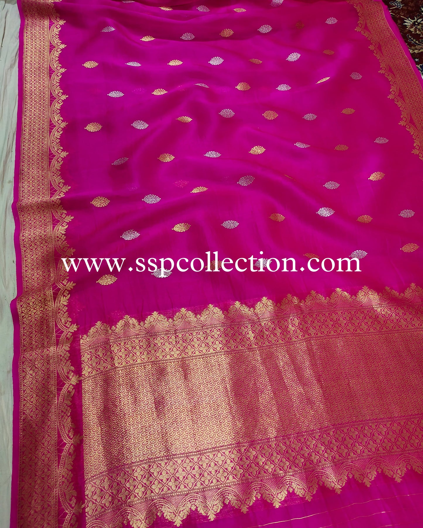 Fuchsia-Pink Pure Kora Silk Banarasi Saree