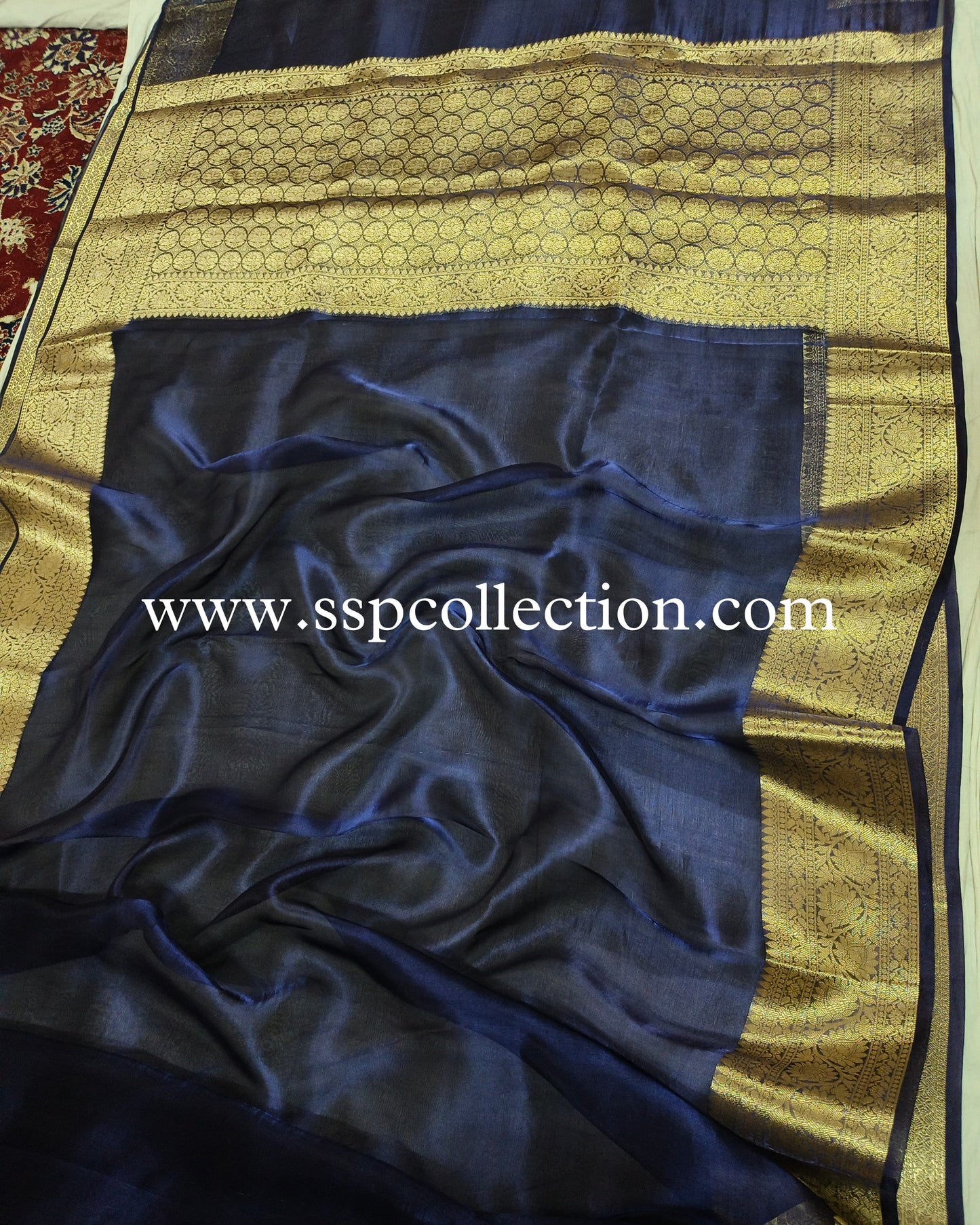Midnight-Blue Pure Tissue Silk Banarasi Saree