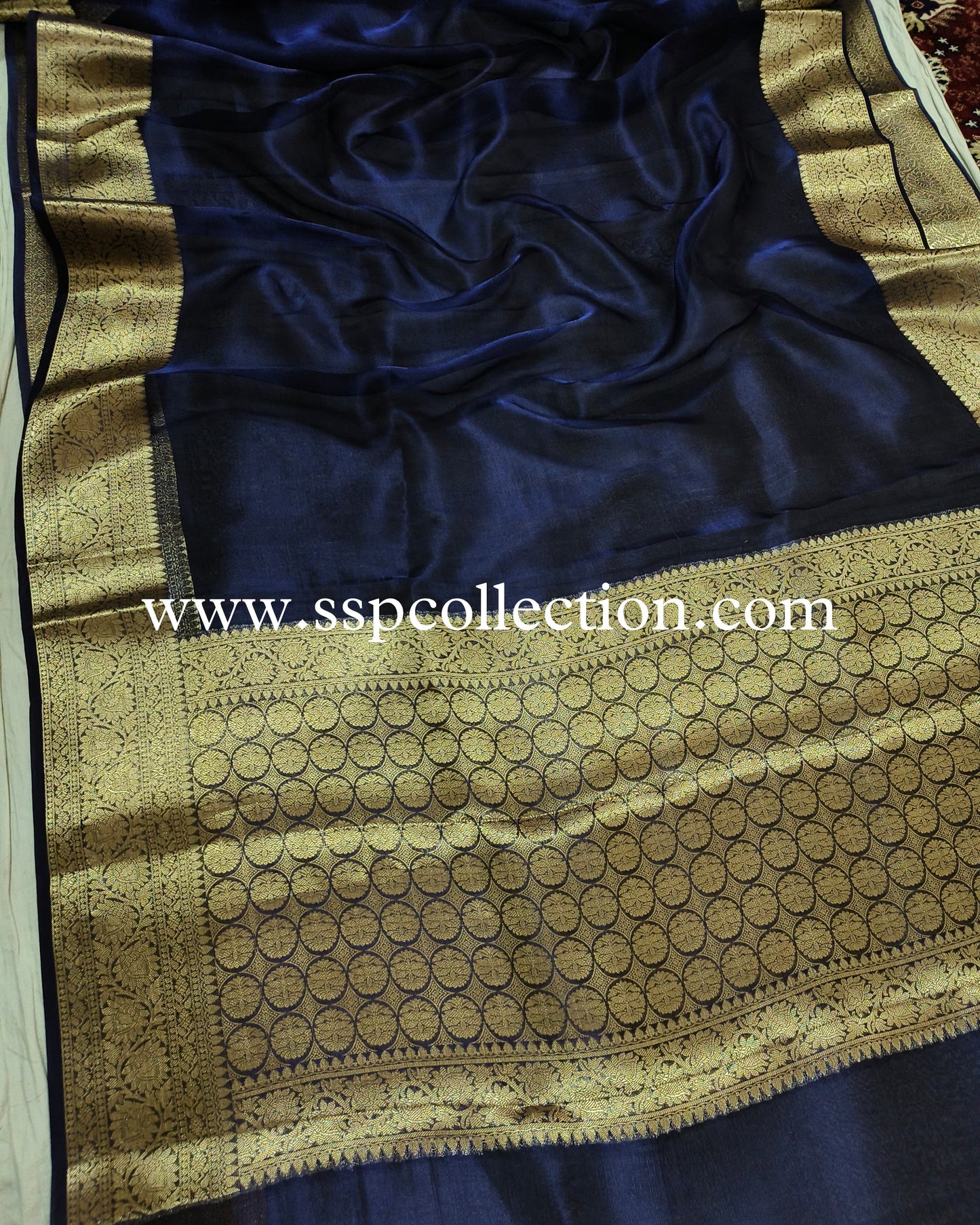 Midnight-Blue Pure Tissue Silk Banarasi Saree