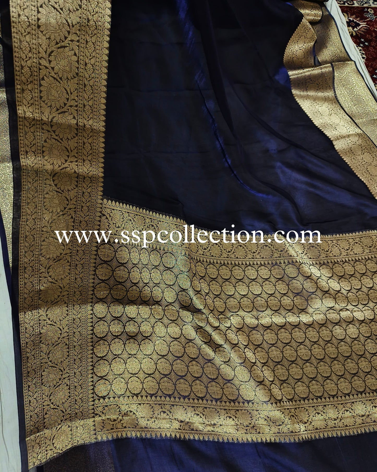Midnight-Blue Pure Tissue Silk Banarasi Saree
