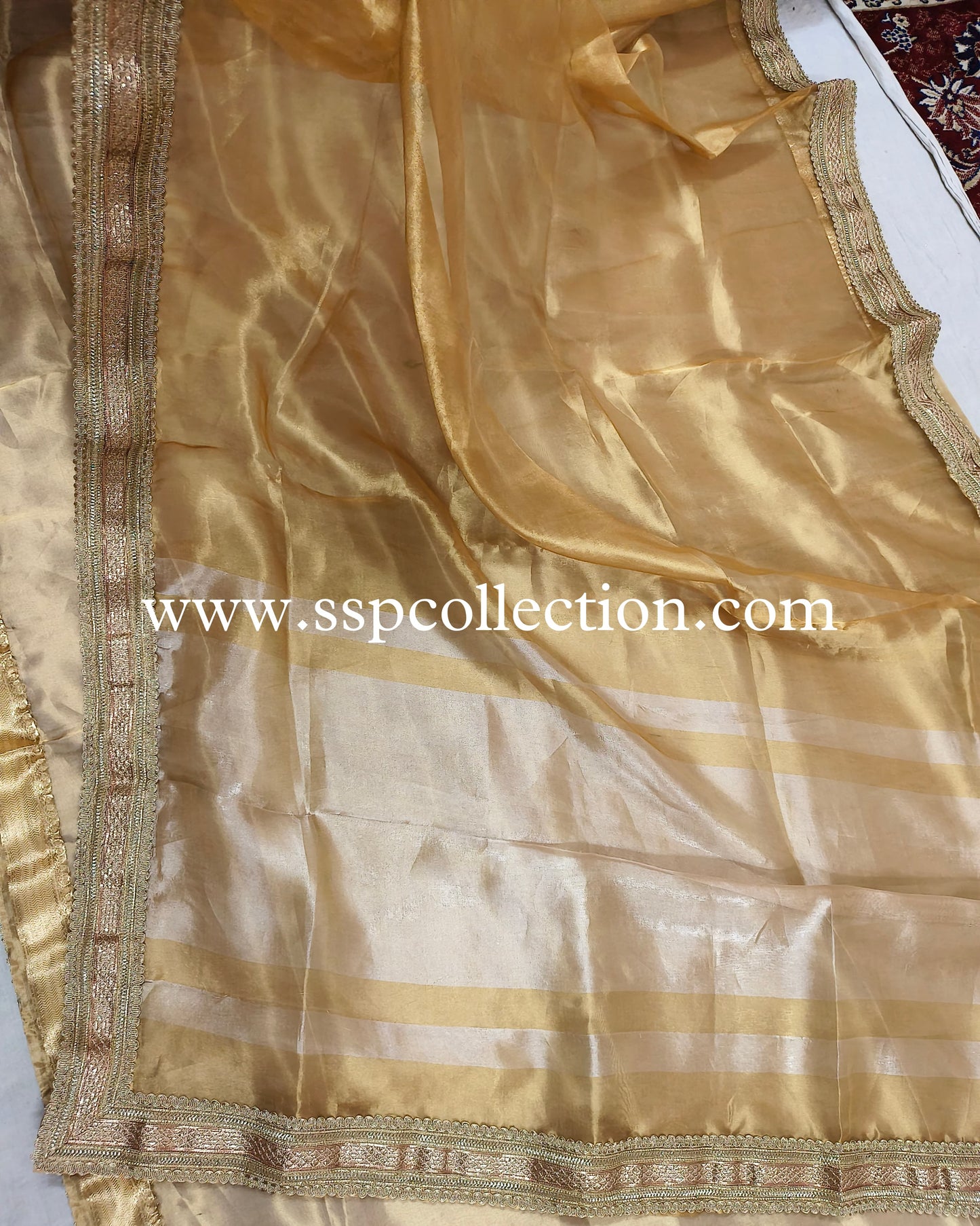 Olive-Gold Pure Tissue Silk Banarasi Saree with Attached Border