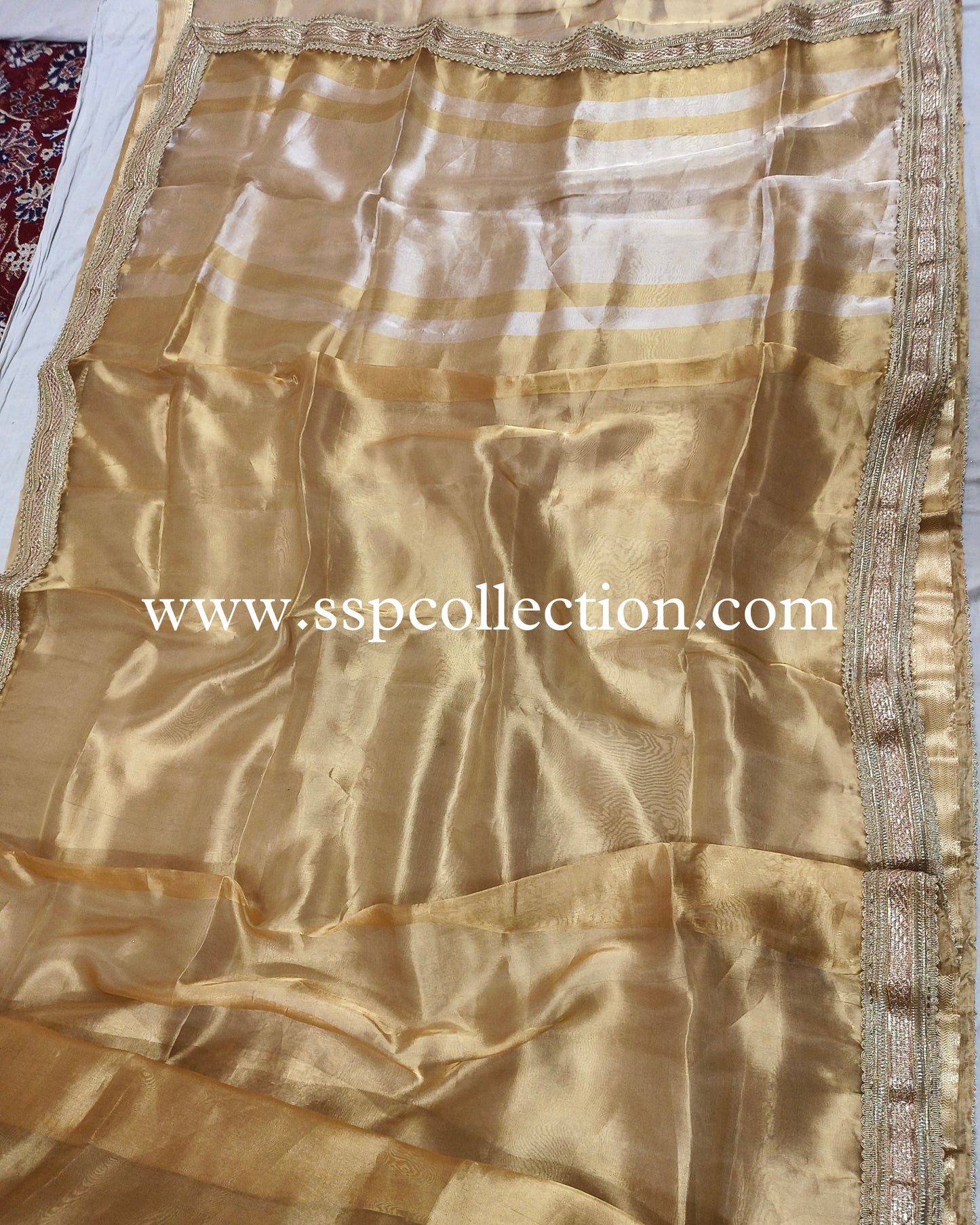 Olive-Gold Pure Tissue Silk Banarasi Saree with Attached Border