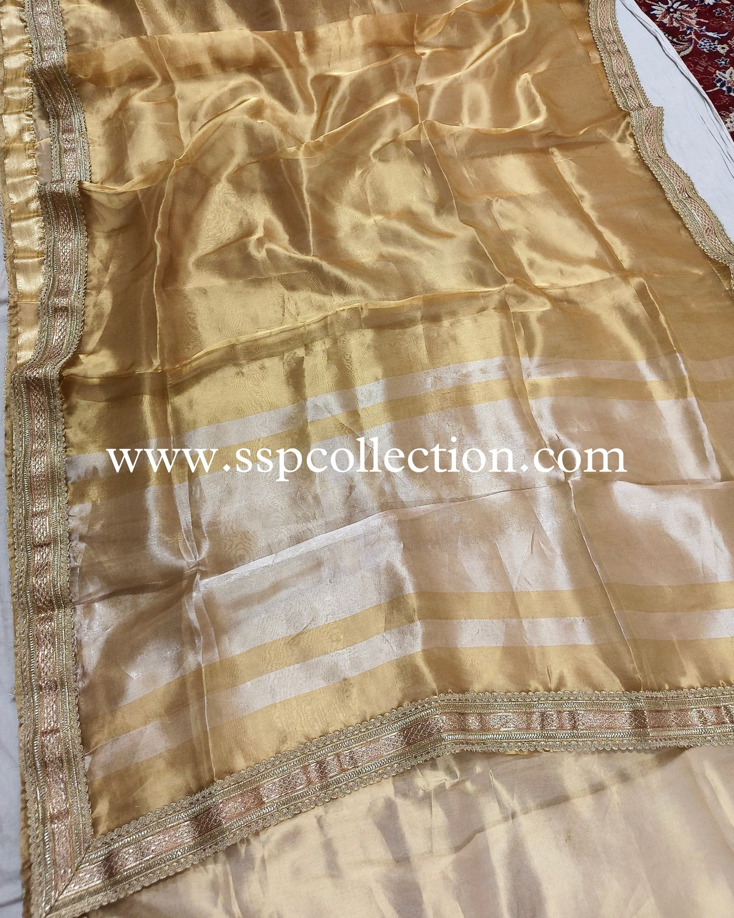 Olive-Gold Pure Tissue Silk Banarasi Saree with Attached Border