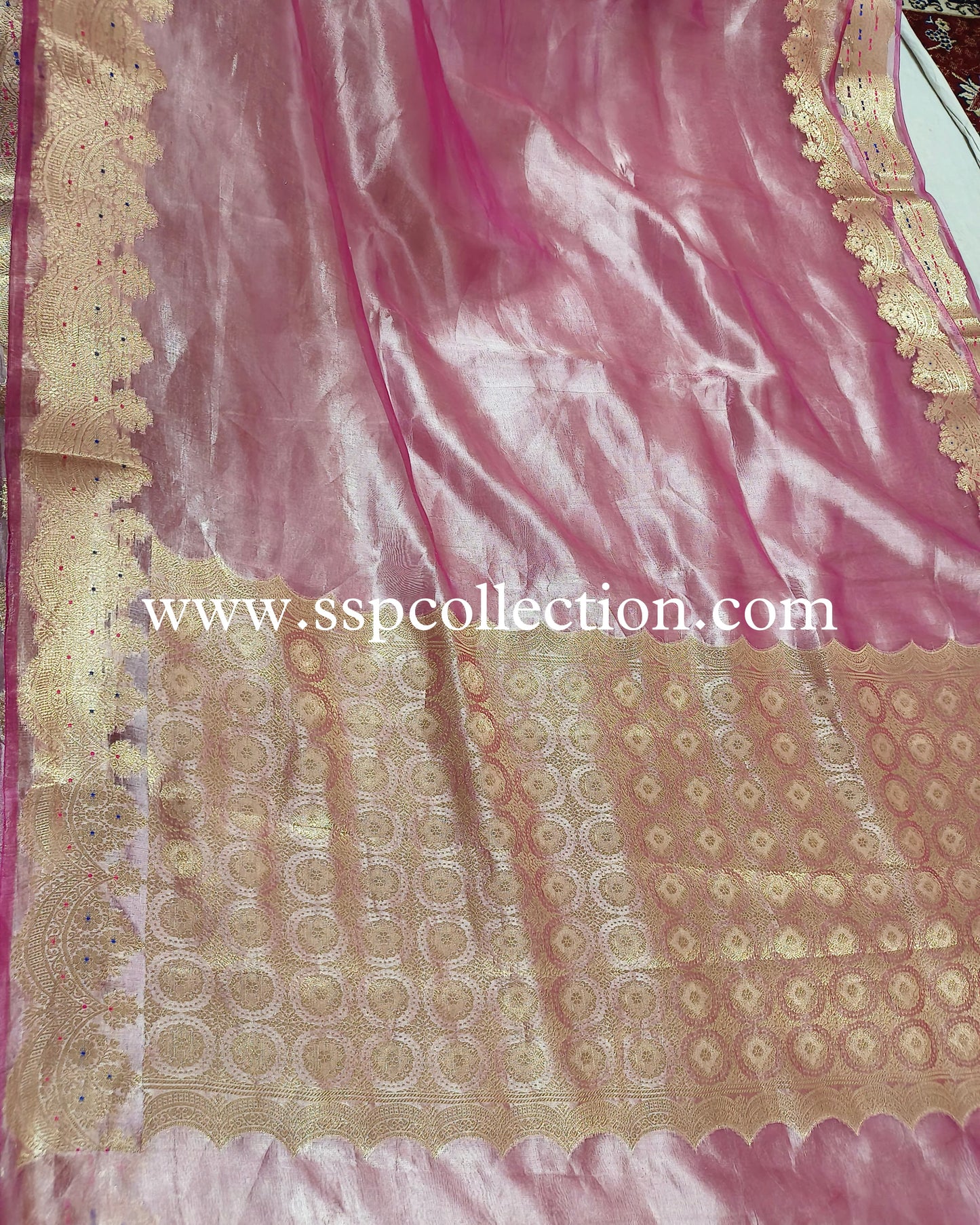 Pink Pure Tissue Silk Scallop Banarasi Saree