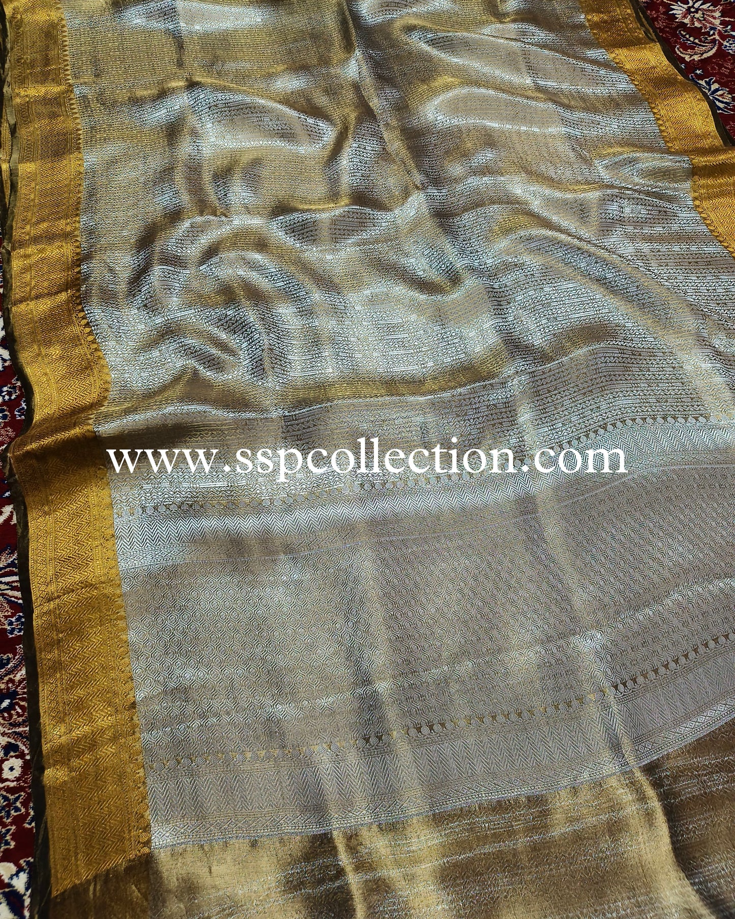 Metallic-Bronze Pure Tissue Silk Silver Tanchoi Brocade Banarasi Saree