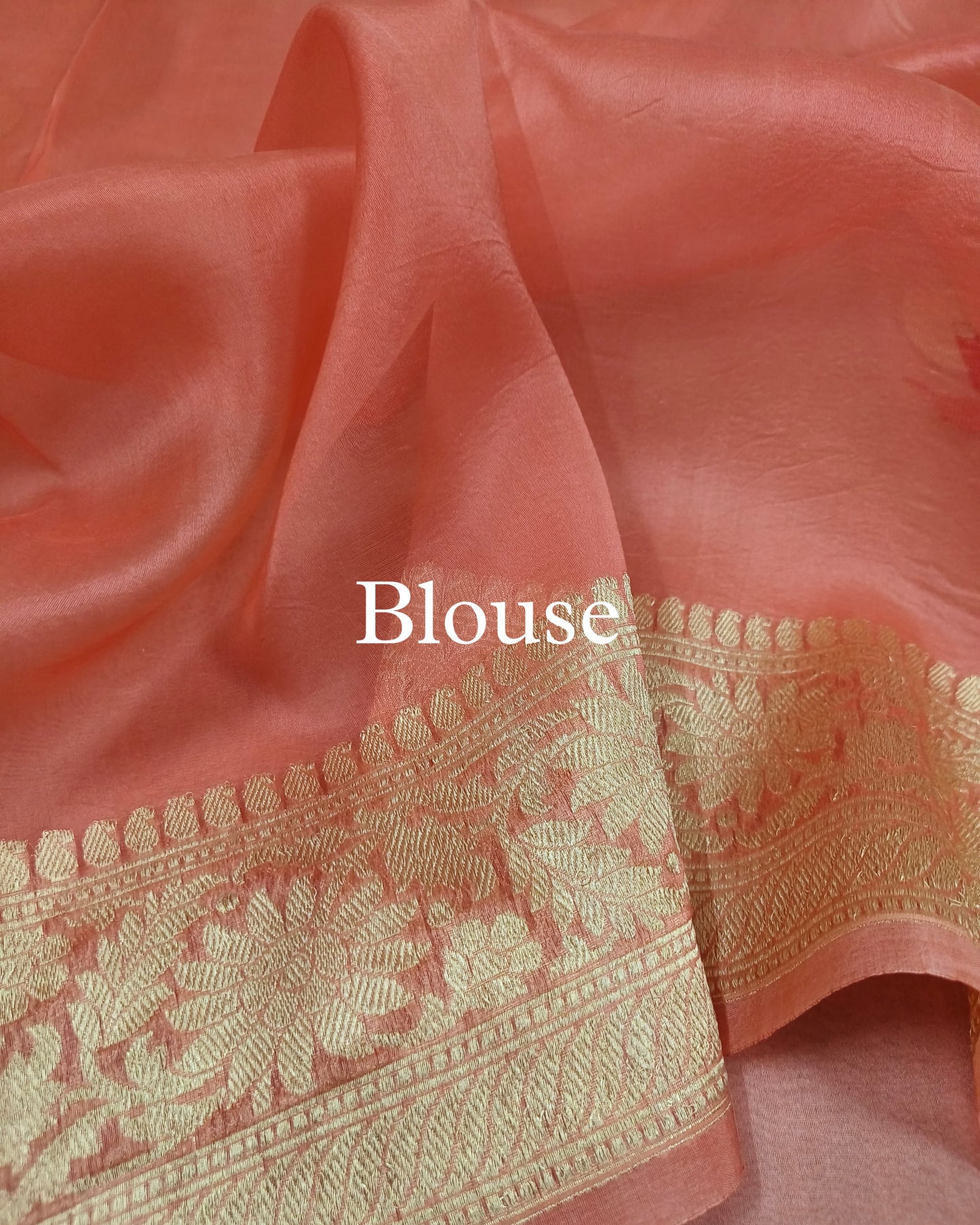 Peach Pure Kora Silk Banarasi Saree