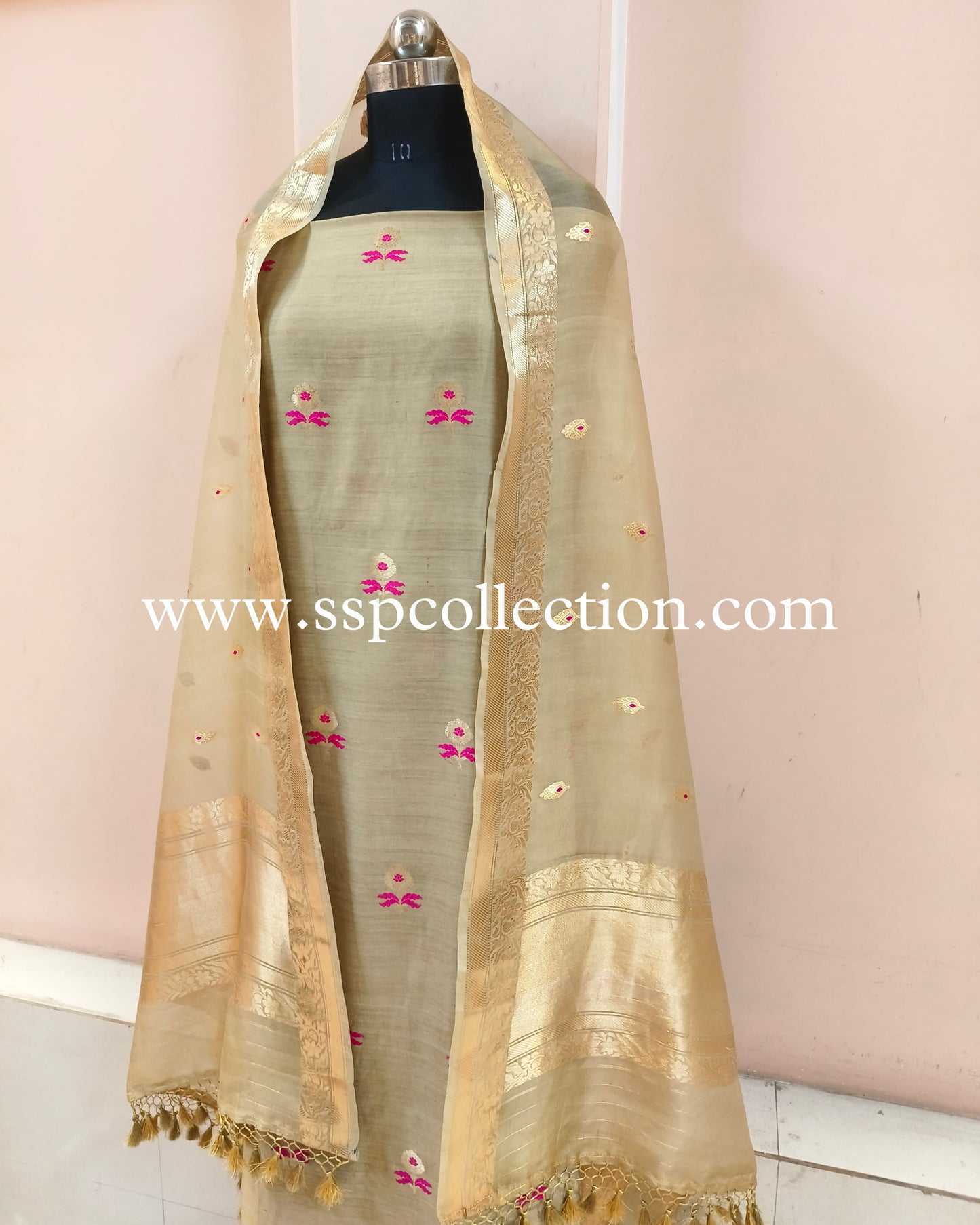 Olive-Gold Handwoven Pure Banarasi Silk Suit
