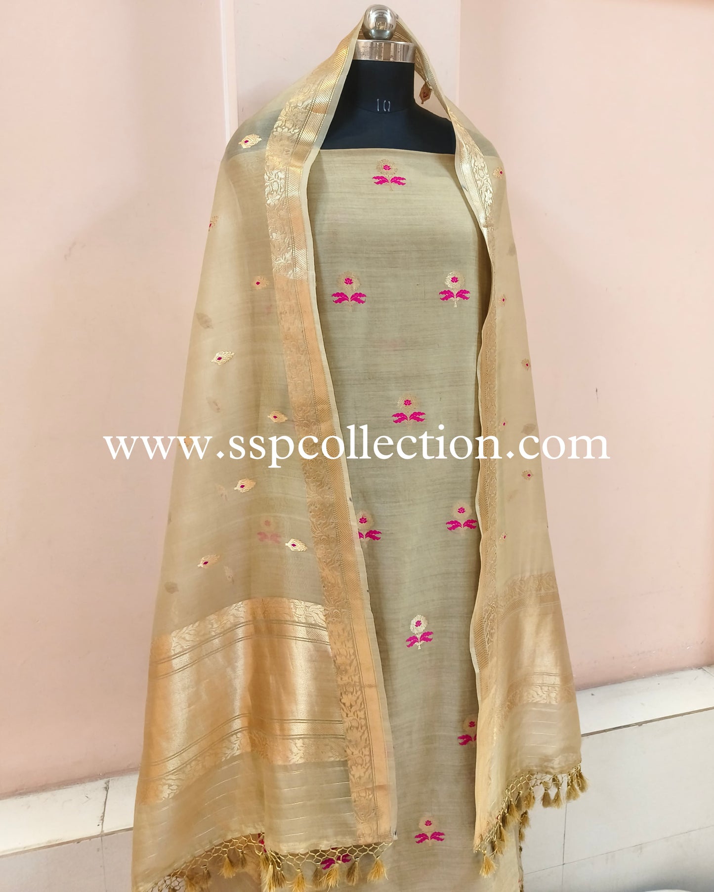 Olive-Gold Handwoven Pure Banarasi Silk Suit