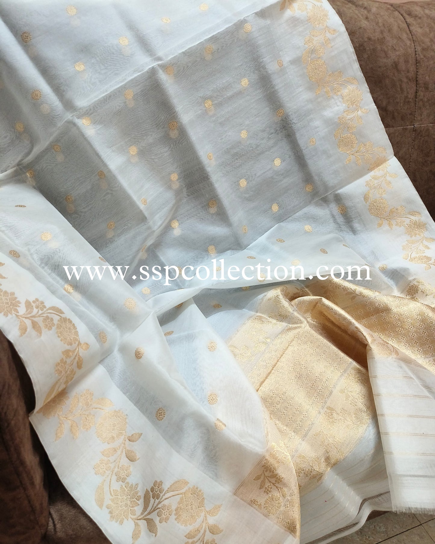 White Pure Kora Silk Banarasi Dupatta