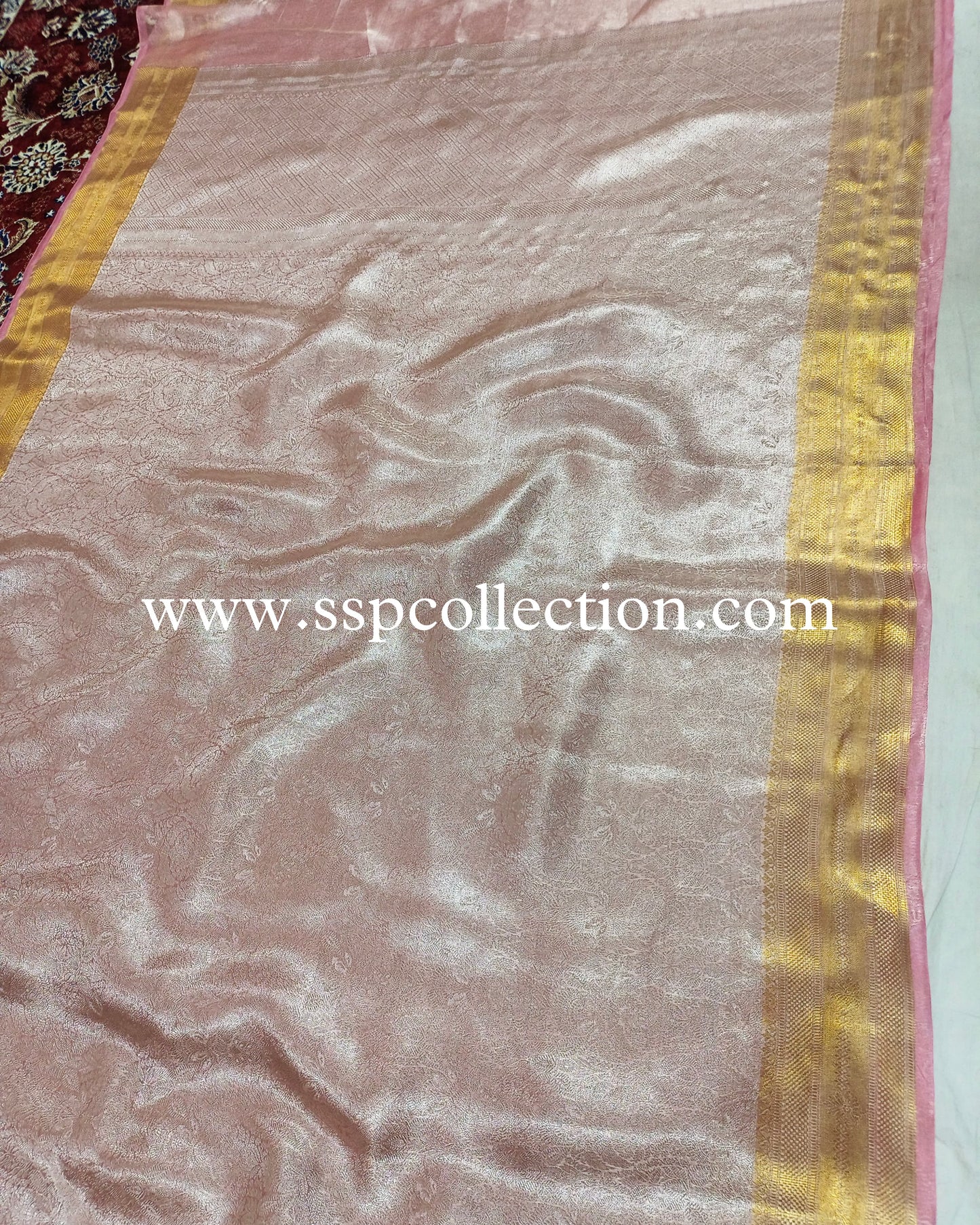 Light-Pink Pure Tissue Silk Silver Tanchoi Brocade Banarasi Saree