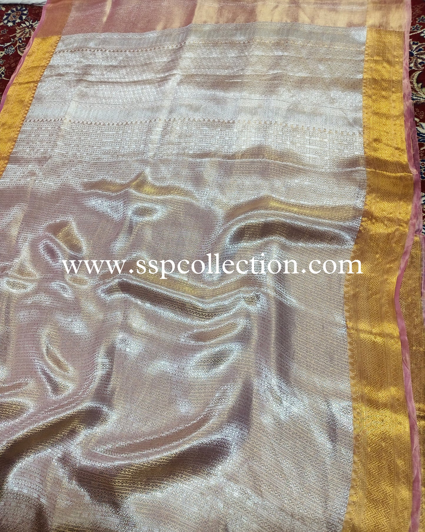 Light-Pink Pure Tissue Silk Silver Tanchoi Brocade Banarasi Saree