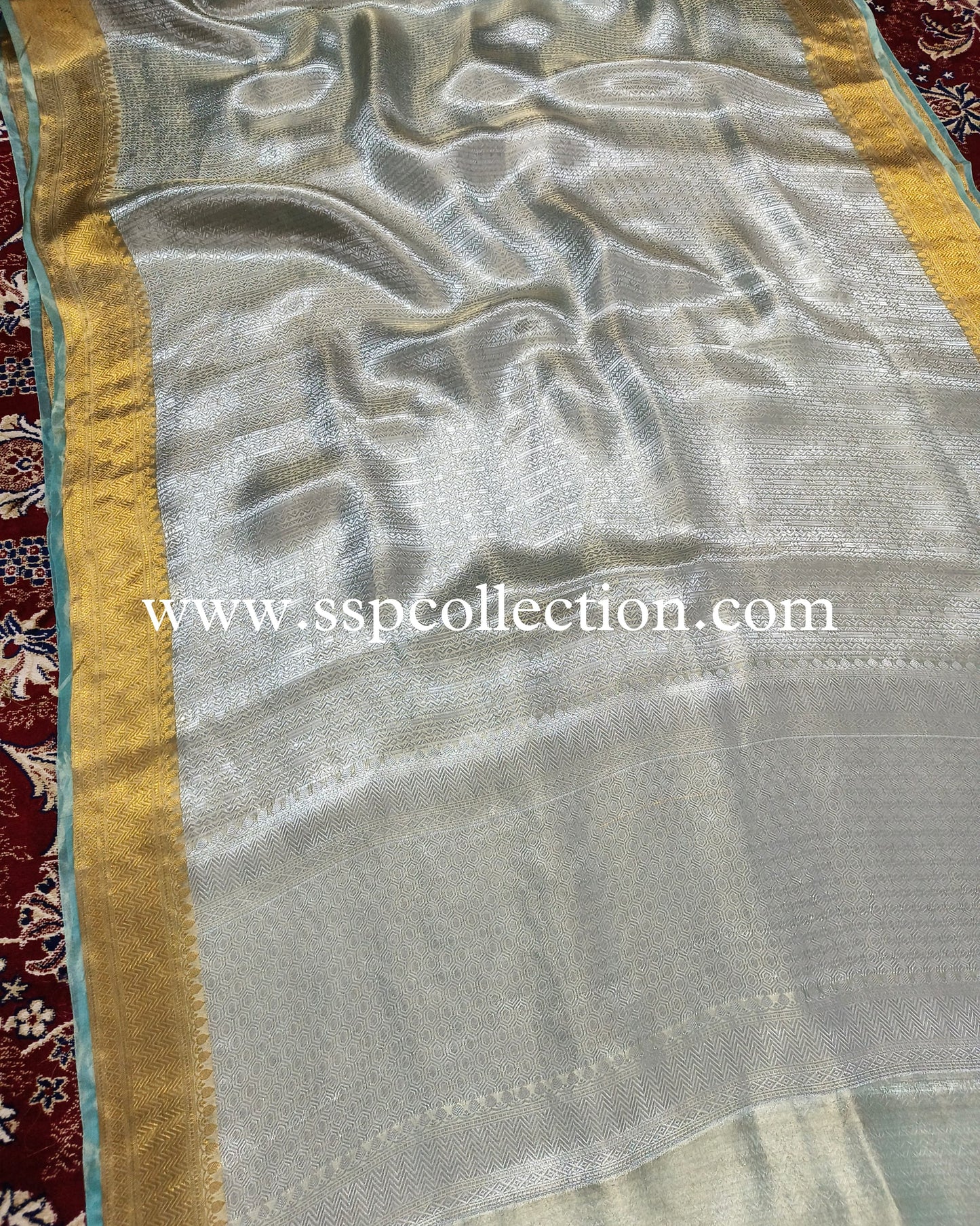 Mint-Green Pure Tissue Silk Silver Tanchoi Brocade Banarasi Saree