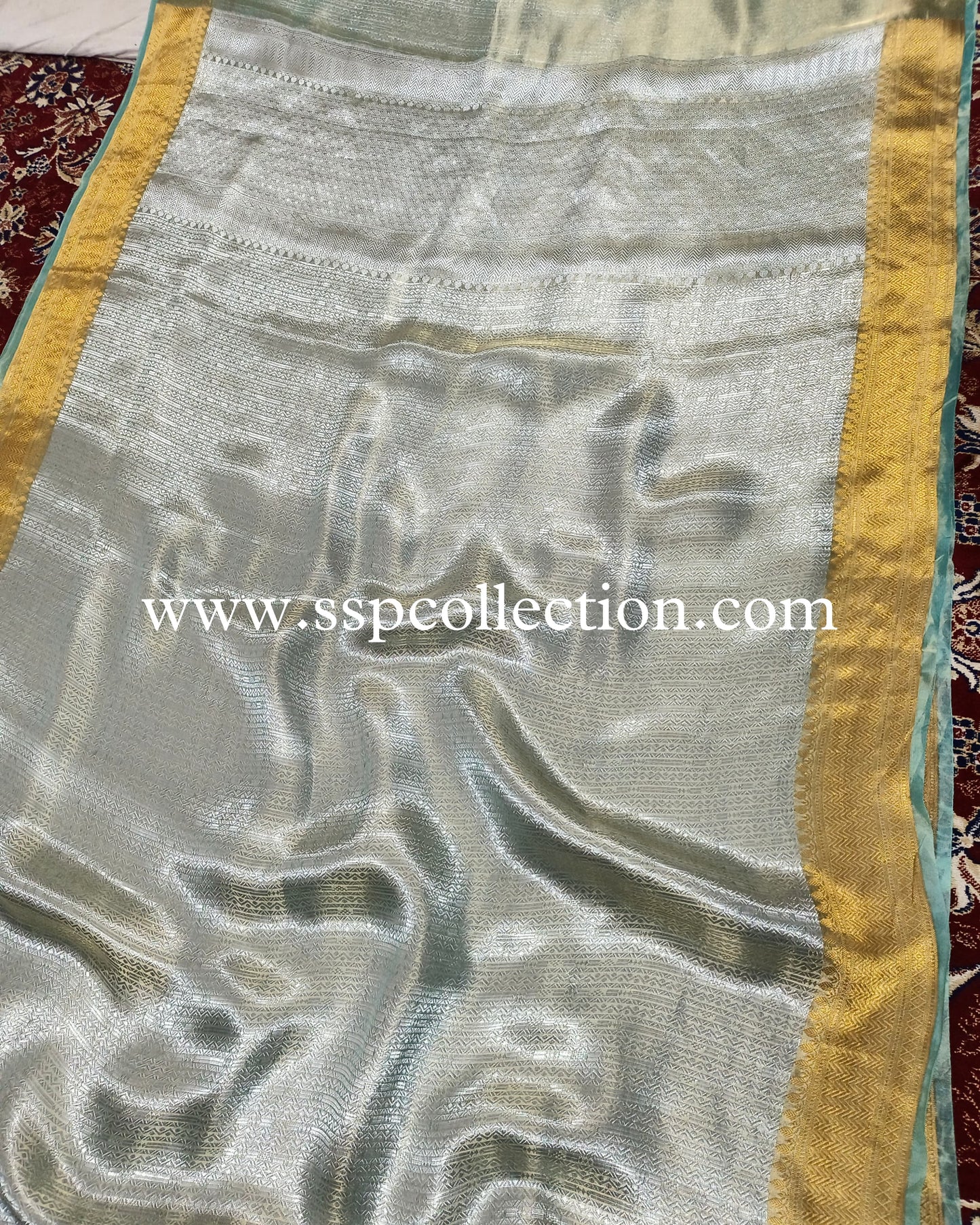Mint-Green Pure Tissue Silk Silver Tanchoi Brocade Banarasi Saree