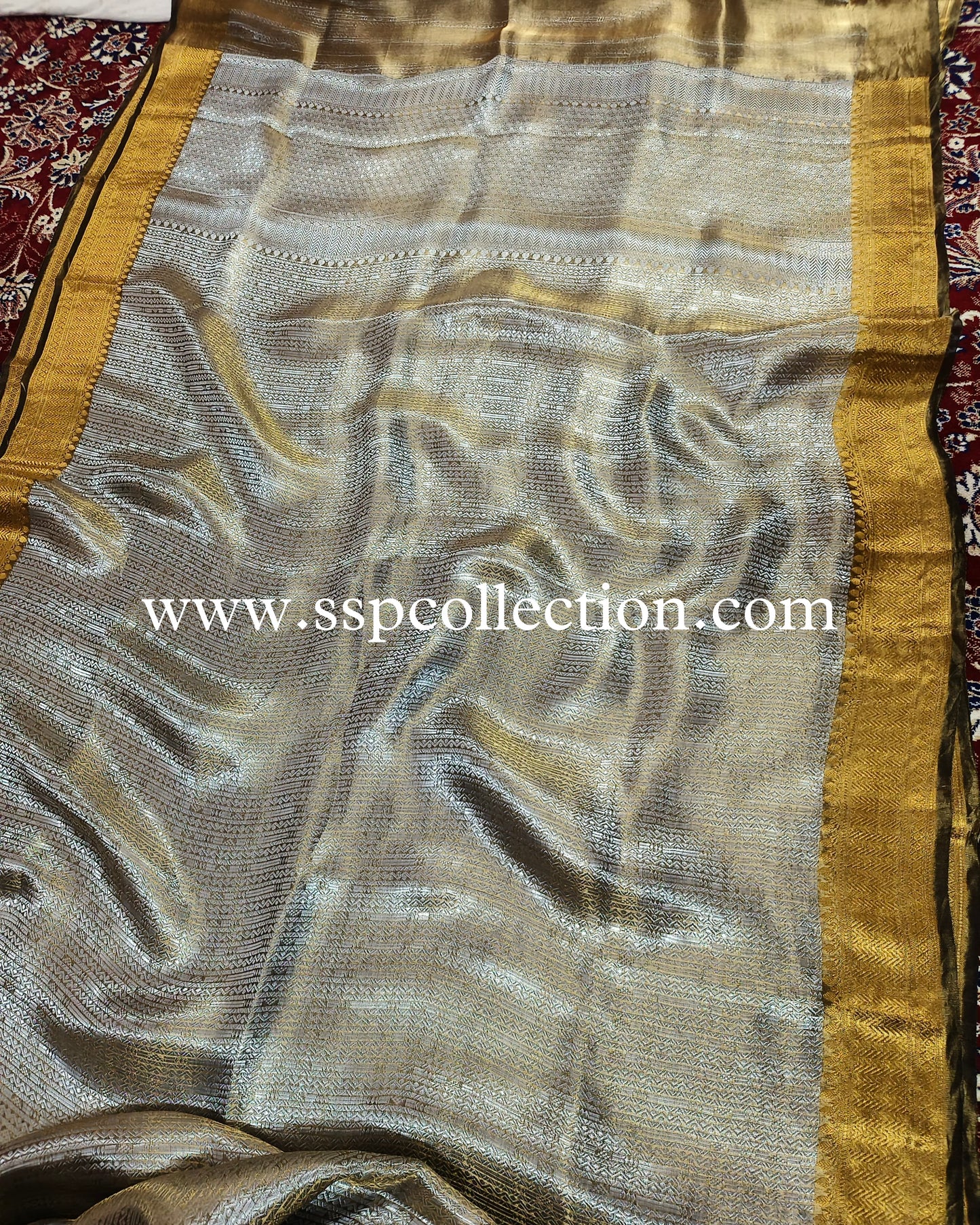 Metallic-Bronze Pure Tissue Silk Silver Tanchoi Brocade Banarasi Saree