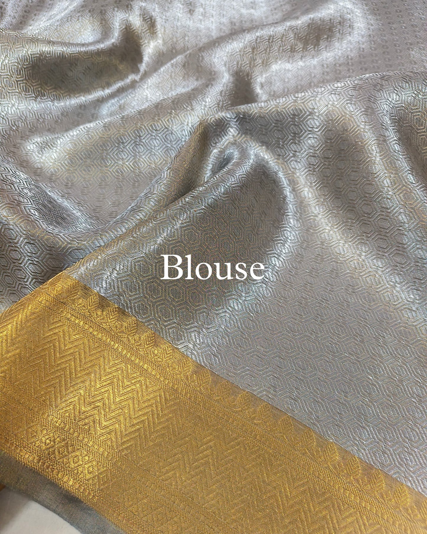 Greyish-Teal Pure Tissue Silk Silver Tanchoi Brocade Banarasi Saree