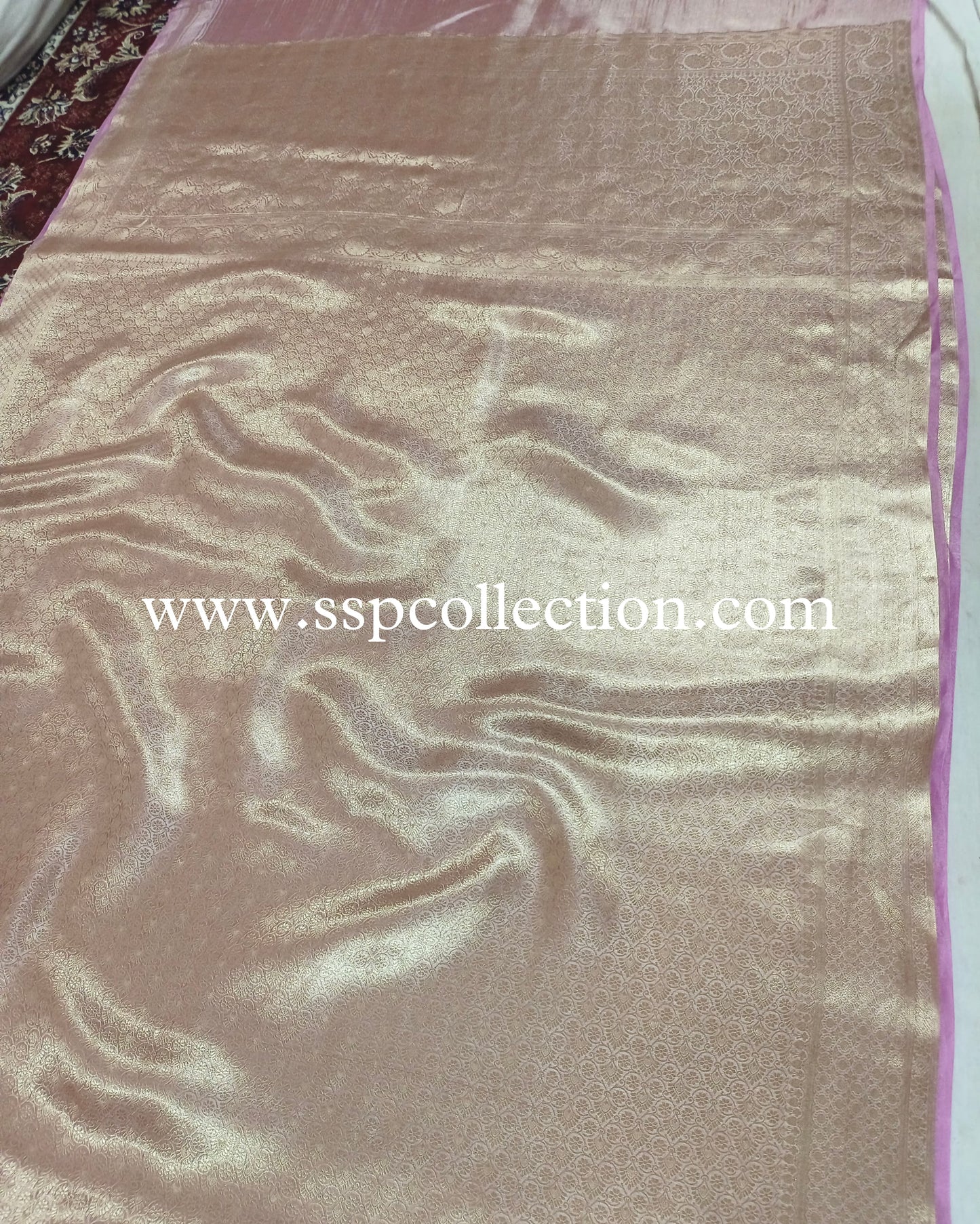 Light-Pink Pure Tissue Silk Golden Tanchoi Brocade Banarasi Saree
