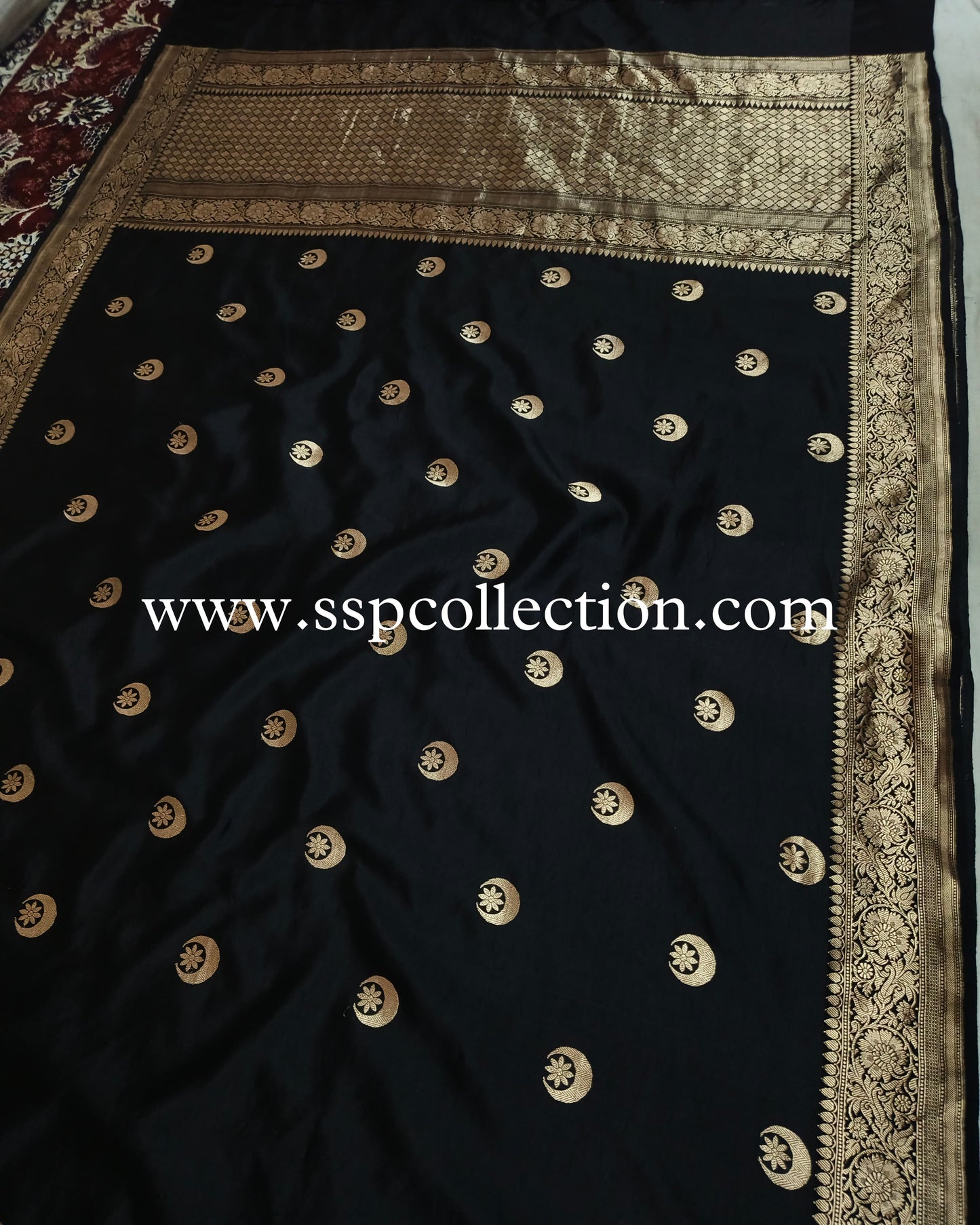 Black Pure Mango Silk Chand-Tara Banarasi Saree