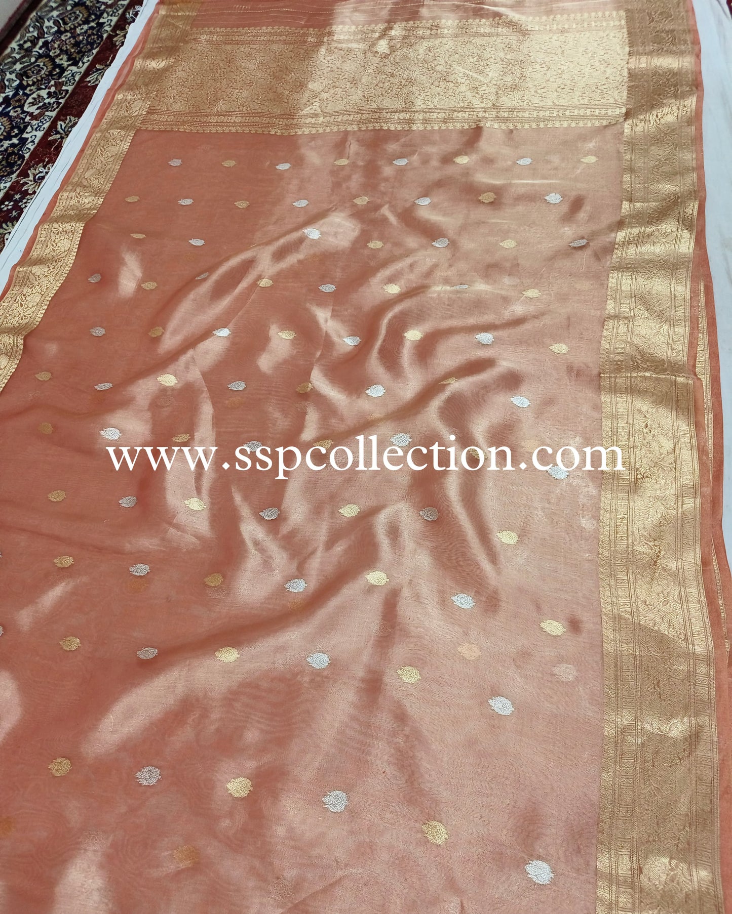 Peach Pure Tissue Silk Banarasi Saree