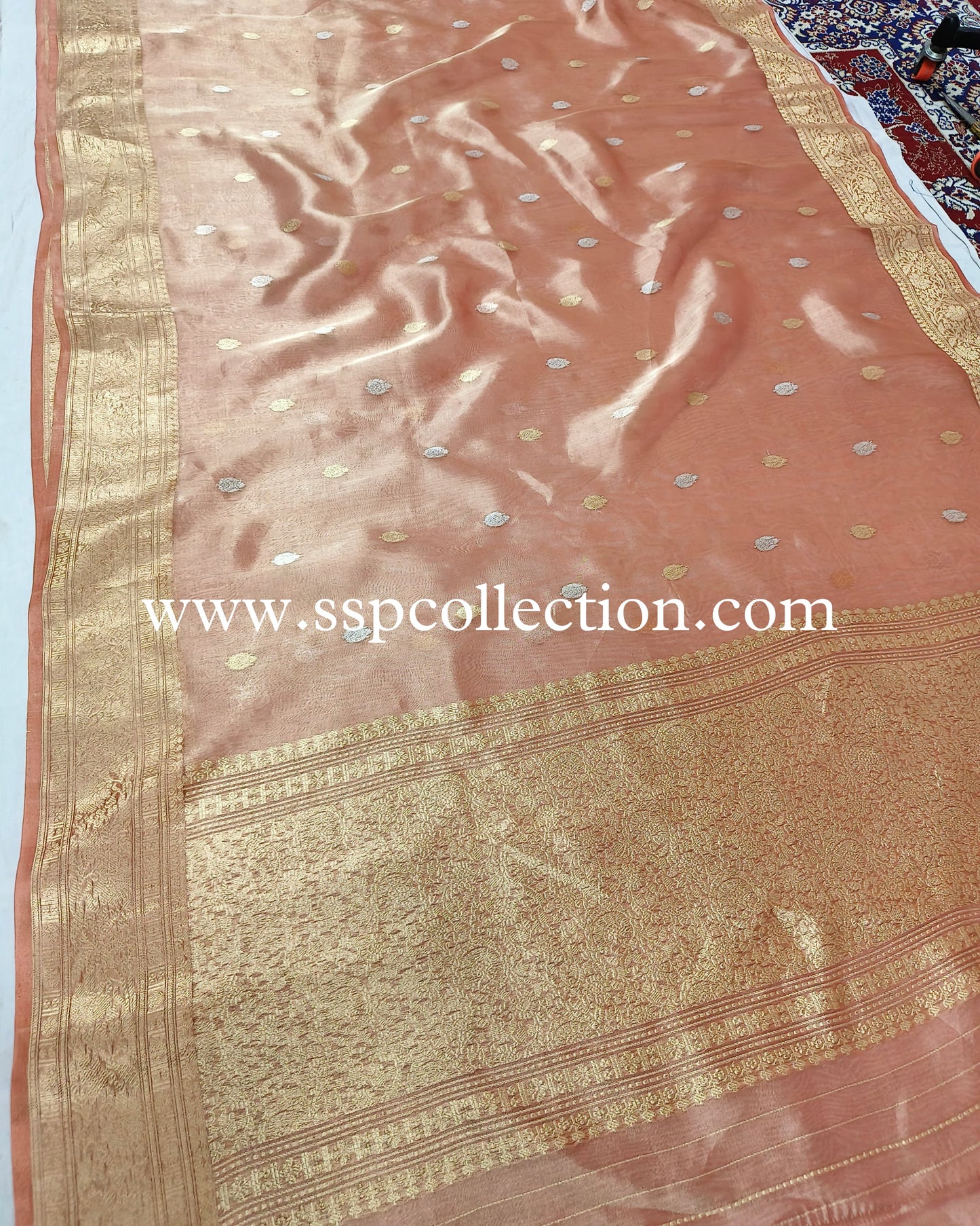 Peach Pure Tissue Silk Banarasi Saree