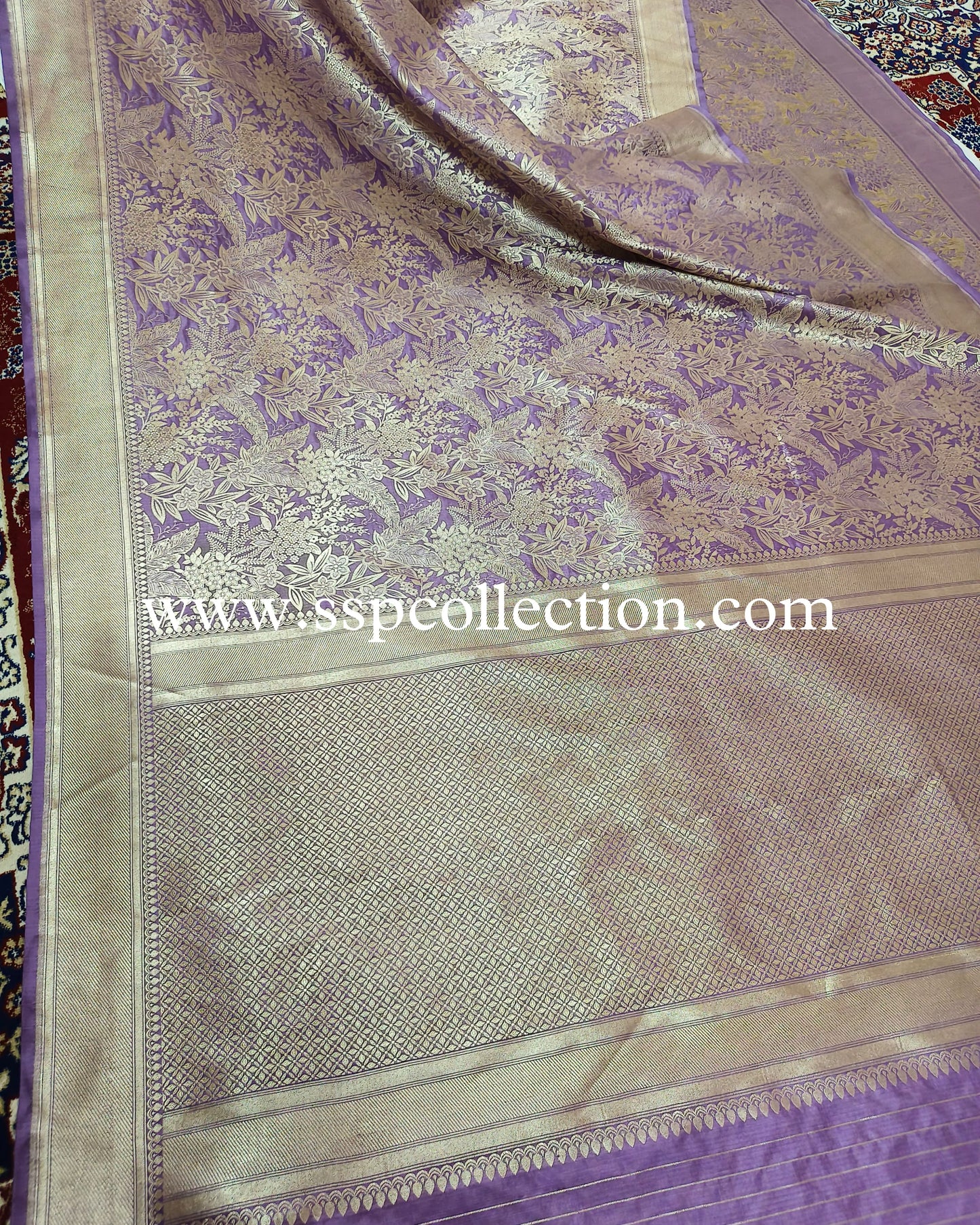 Lavender Pure Katan Silk Brocade Banarasi Saree