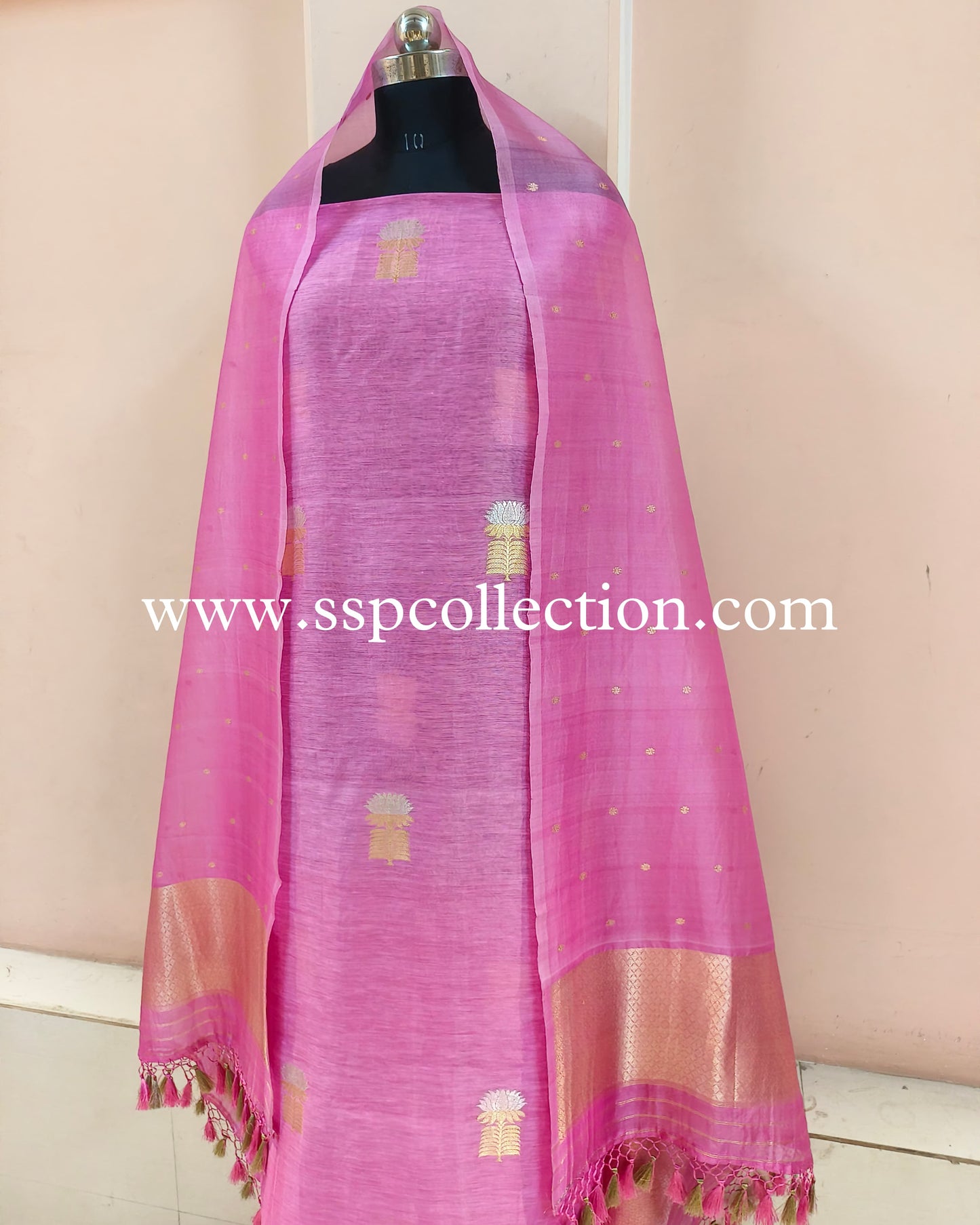 Pink Handwoven Pure Banarasi Silk Suit