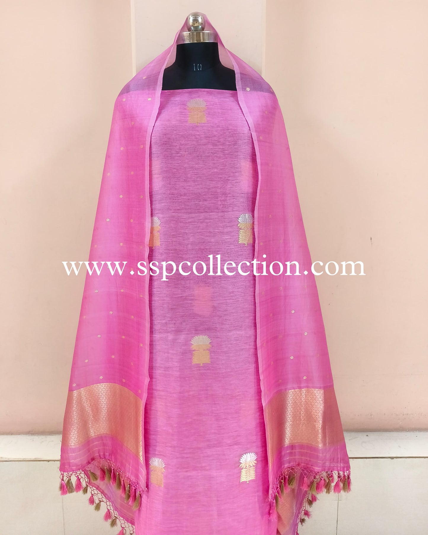 Pink Handwoven Pure Banarasi Silk Suit