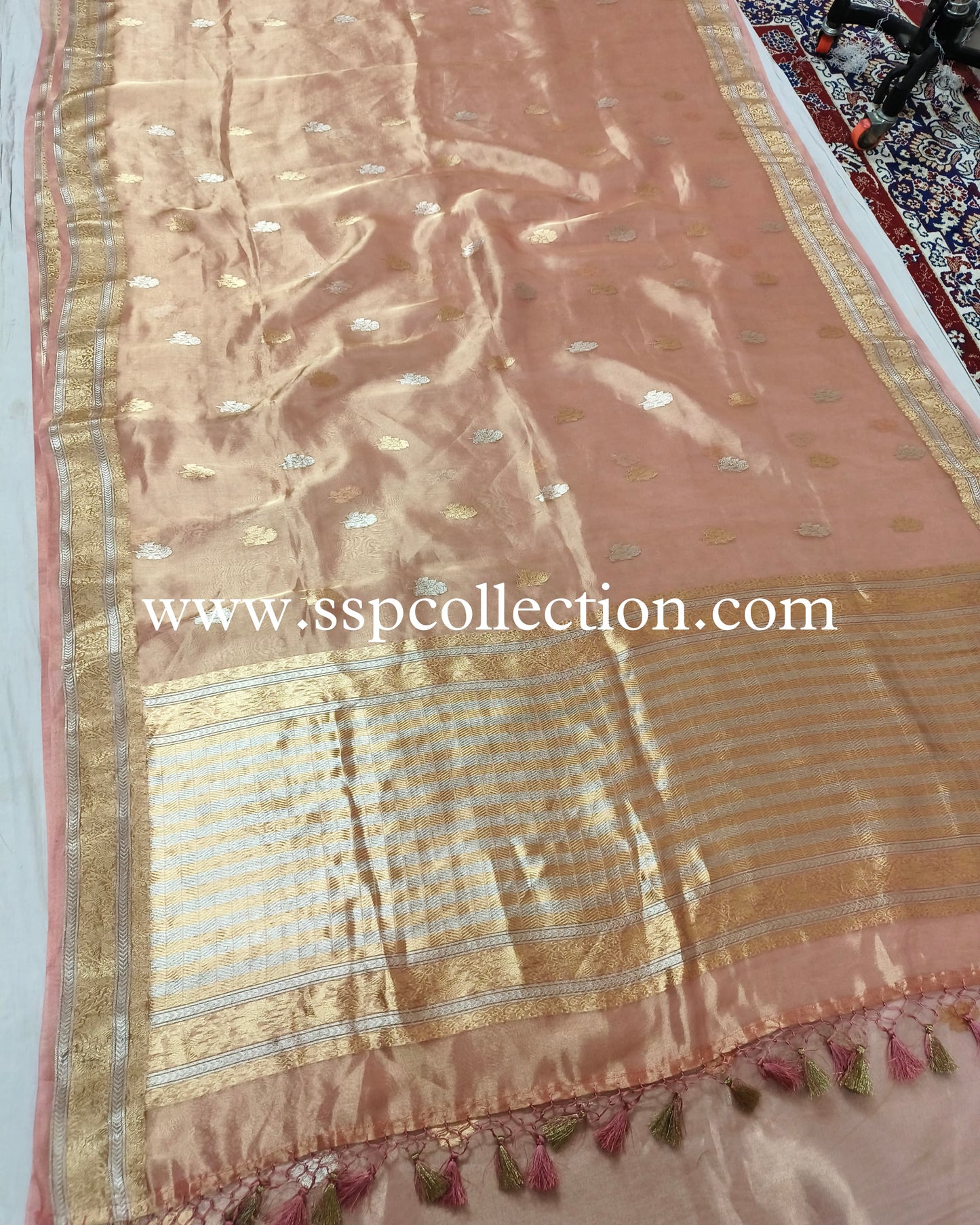 Rose-Pink Pure Tissue Silk Banarasi Saree