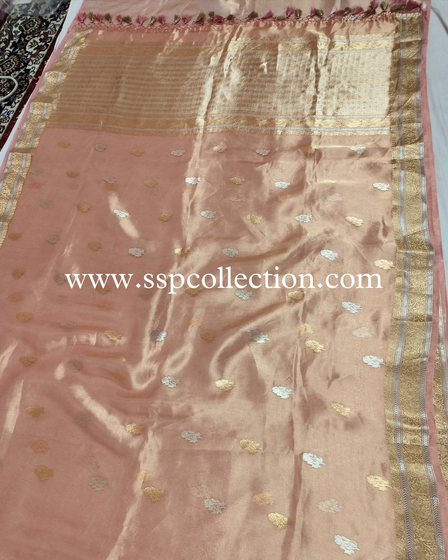 Rose-Pink Pure Tissue Silk Banarasi Saree